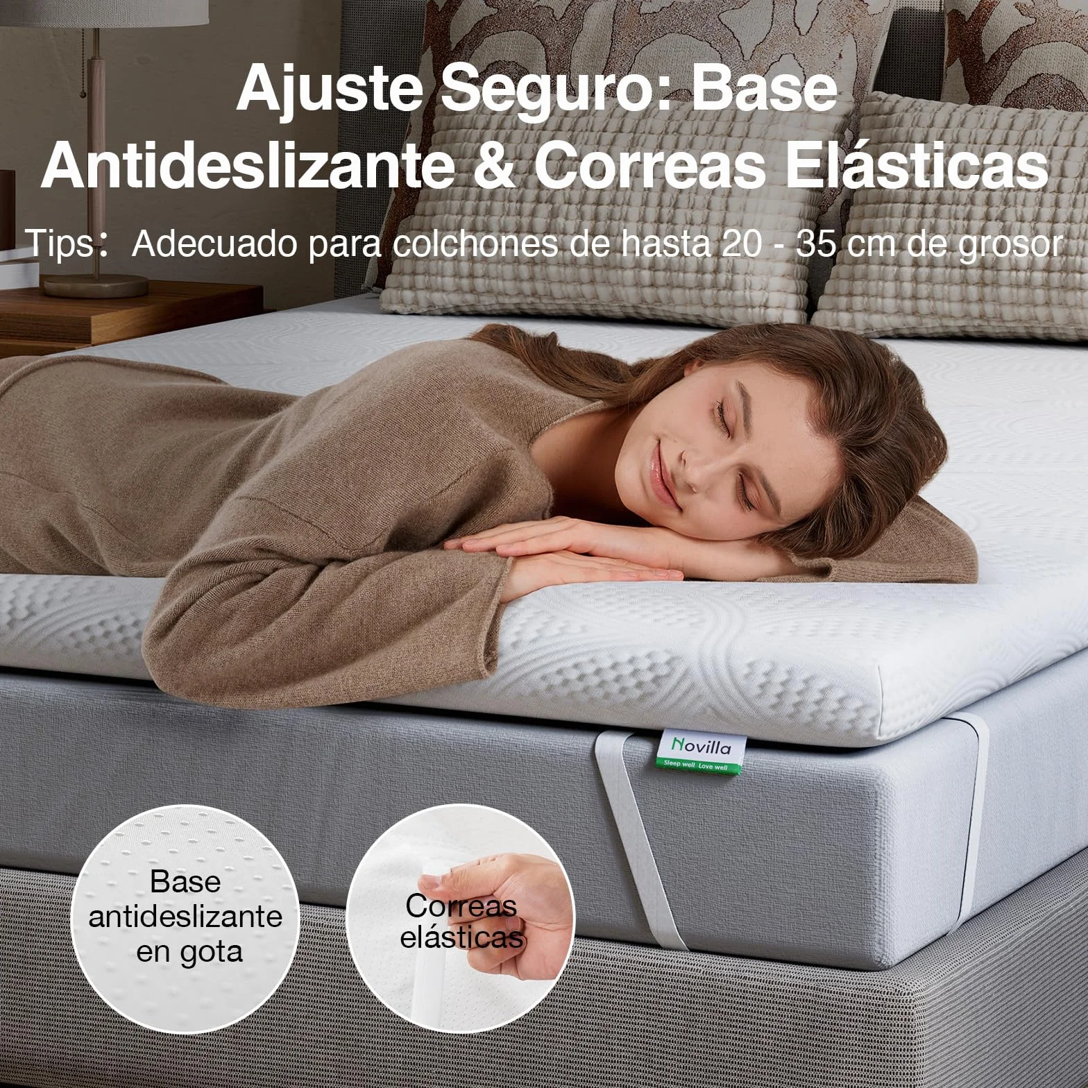 Novilla Topper Viscoelástico 150x200 5cm, Colchoncillo Espuma Gel Ventilada y Soporte, Funda Lavable y Antideslizante, Certificado Oeko-Tex, Confort Suave y Fresco