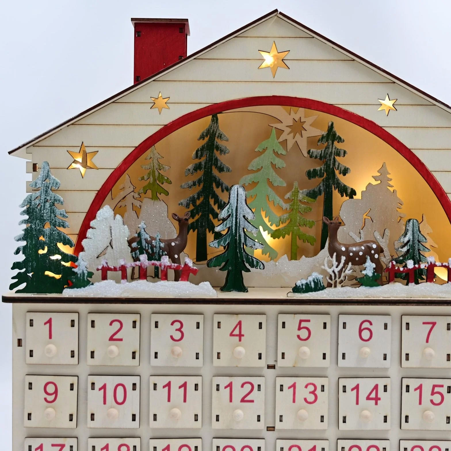 Calendario de Adviento de madera hecho a mano con luces LED, cuenta regresiva navideña con pilas Decoración navideña Calendario de Adviento LED navideño de madera
