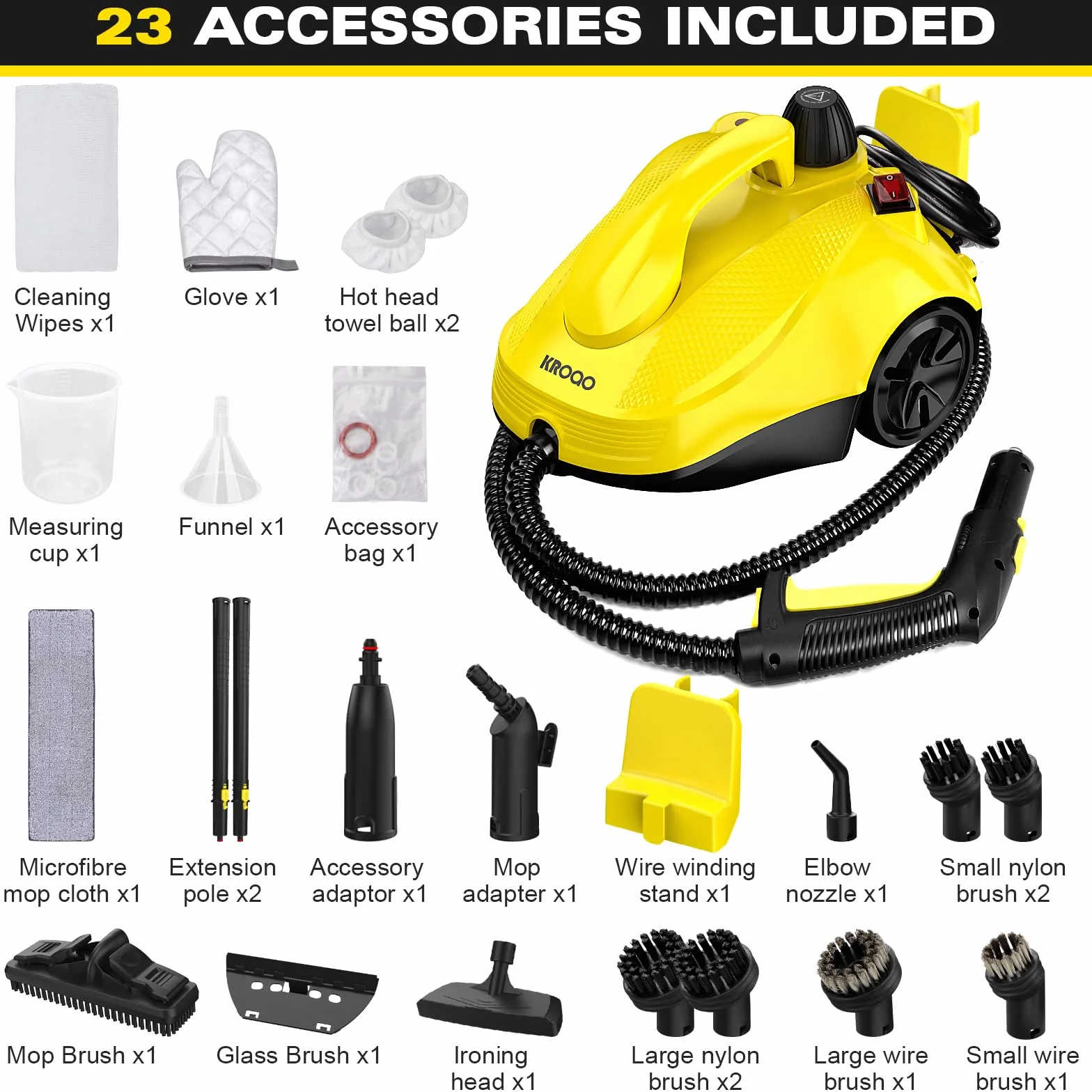 Limpiador de vapor multiusos para todo con 23 accesorios, elimina papel pintado, suelo, alfombra, sofá, tapicería, coche, azulejos, tapicería, baño, 1,5 L
