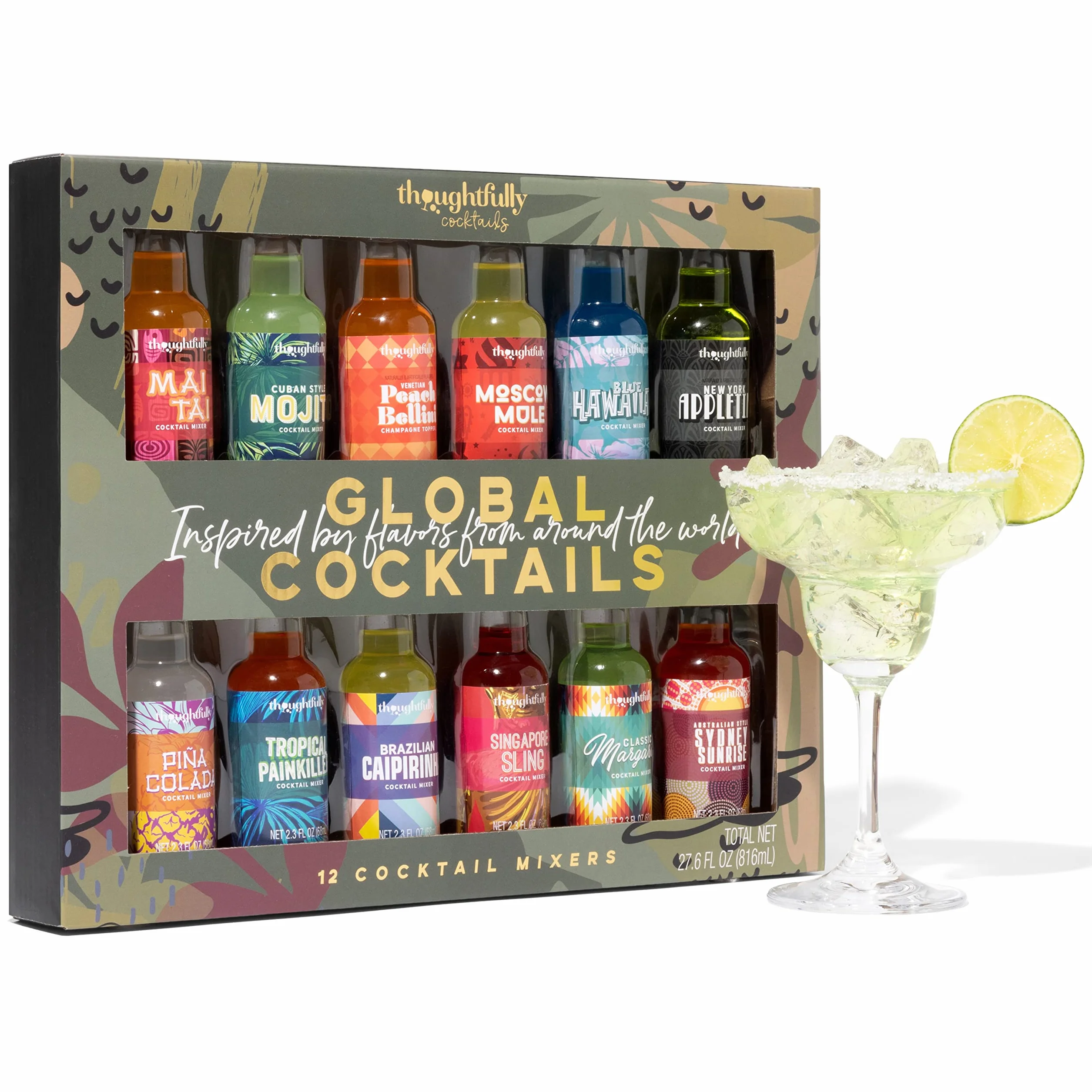 Thoughtfully Cocktails, Set de Mezcladores de Cócteles Globales, Vegano y Vegetariano, Sabores Margarita, Moscow Mule y Más, Set de 12 (NO CONTIENE Alcohol)