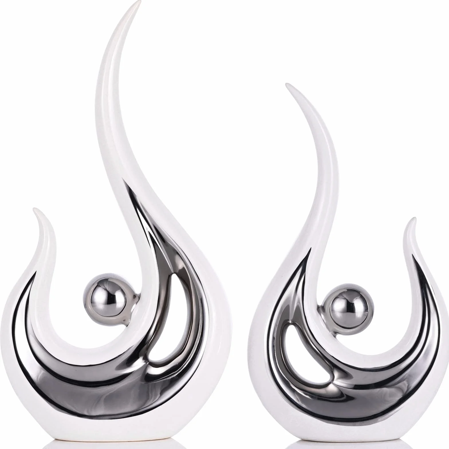 XMGZQ Blanco Plata Estatua de Cerámica,Modernos Escultura de Arte Abstracta,Objetos Decoraciones,Centros Decorativos de Mesa,Figura Decorativa,Juego de 2,Deco para Oficina,Mesa