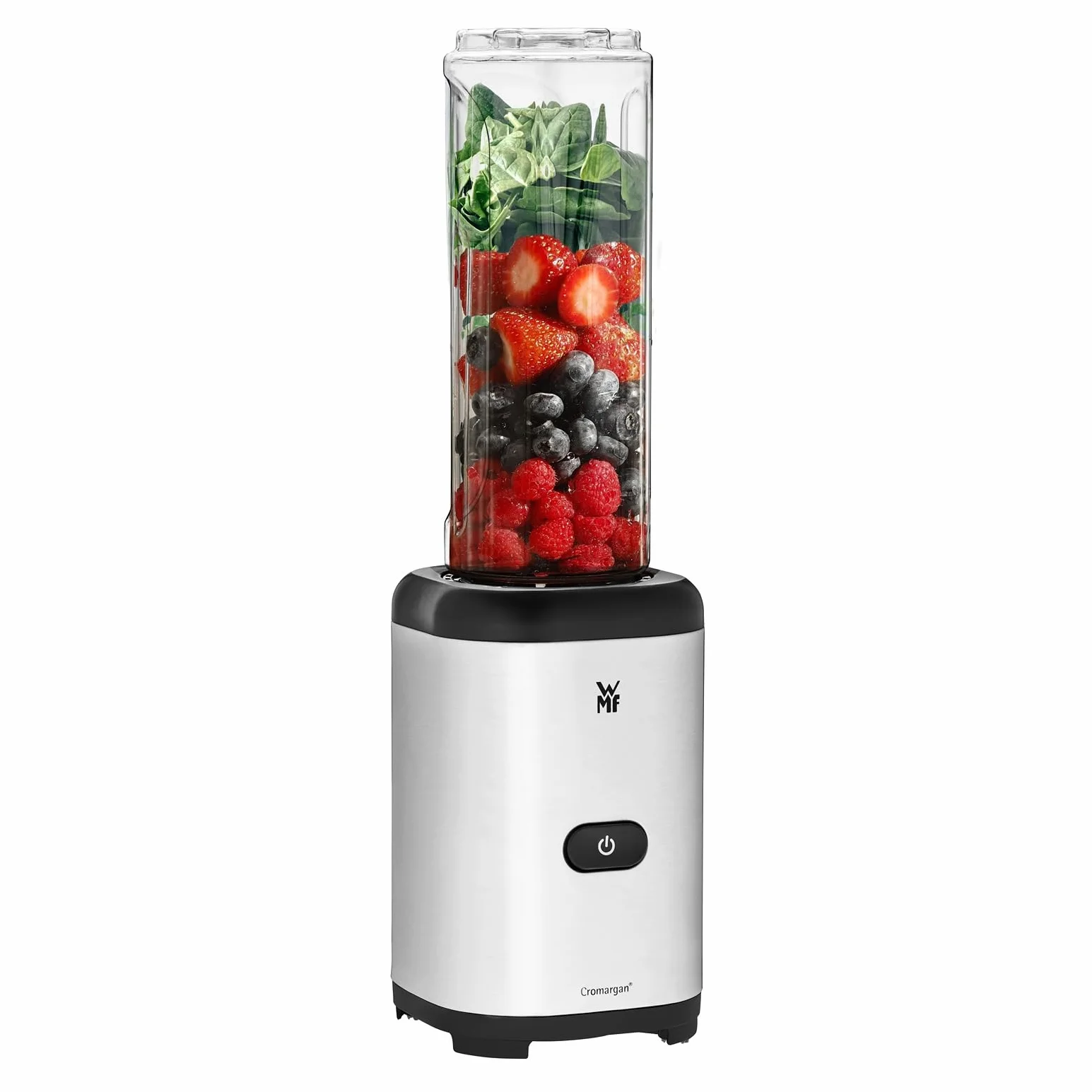 WMF Kult X - Batidora de Vaso Individual Mix & Go Mini, 300 W de 0.6 L de Capacidad y 4 Cuchillas Acero Inoxidable Cromargan, Exterior Acero Inoxidable de Cromargan, depósito de TRITAN libre de BPA