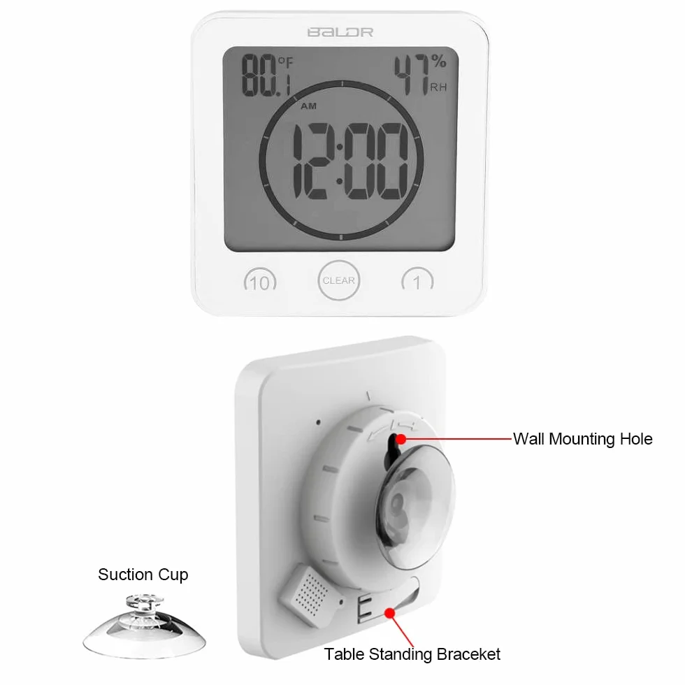Reloj de ducha digital con temporizador, pantalla LCD grande táctil y temperatura para baño