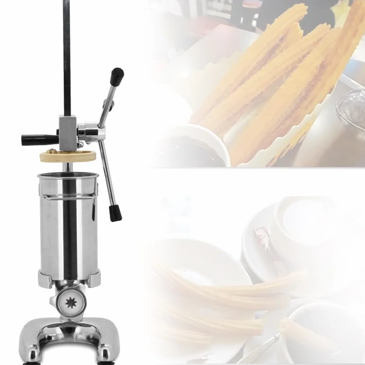 TAHALI Máquina para Hacer Churros Manual, máquina para Hacer Rellenos de Churros, máquina para Hacer Churros de rosquillas españolas Manual Comercial de 2 l, 5 Tipos de moldes