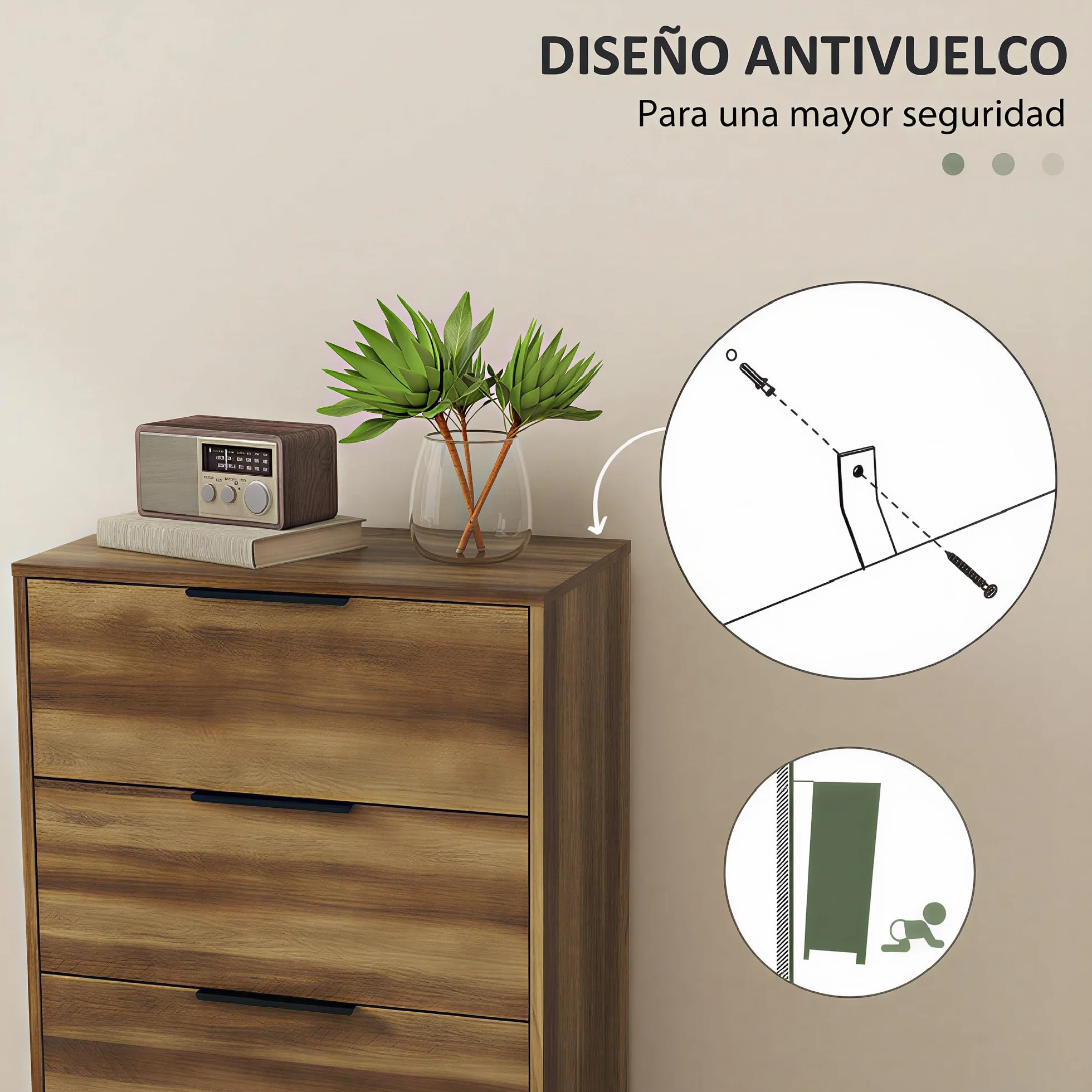 HOMCOM Cómoda de 4 Cajones Alta con Tiradores Metálicos Cómoda para Dormitorio Cajonera Estrecha para Pasillo y Salón 62x35x105 cm Natural