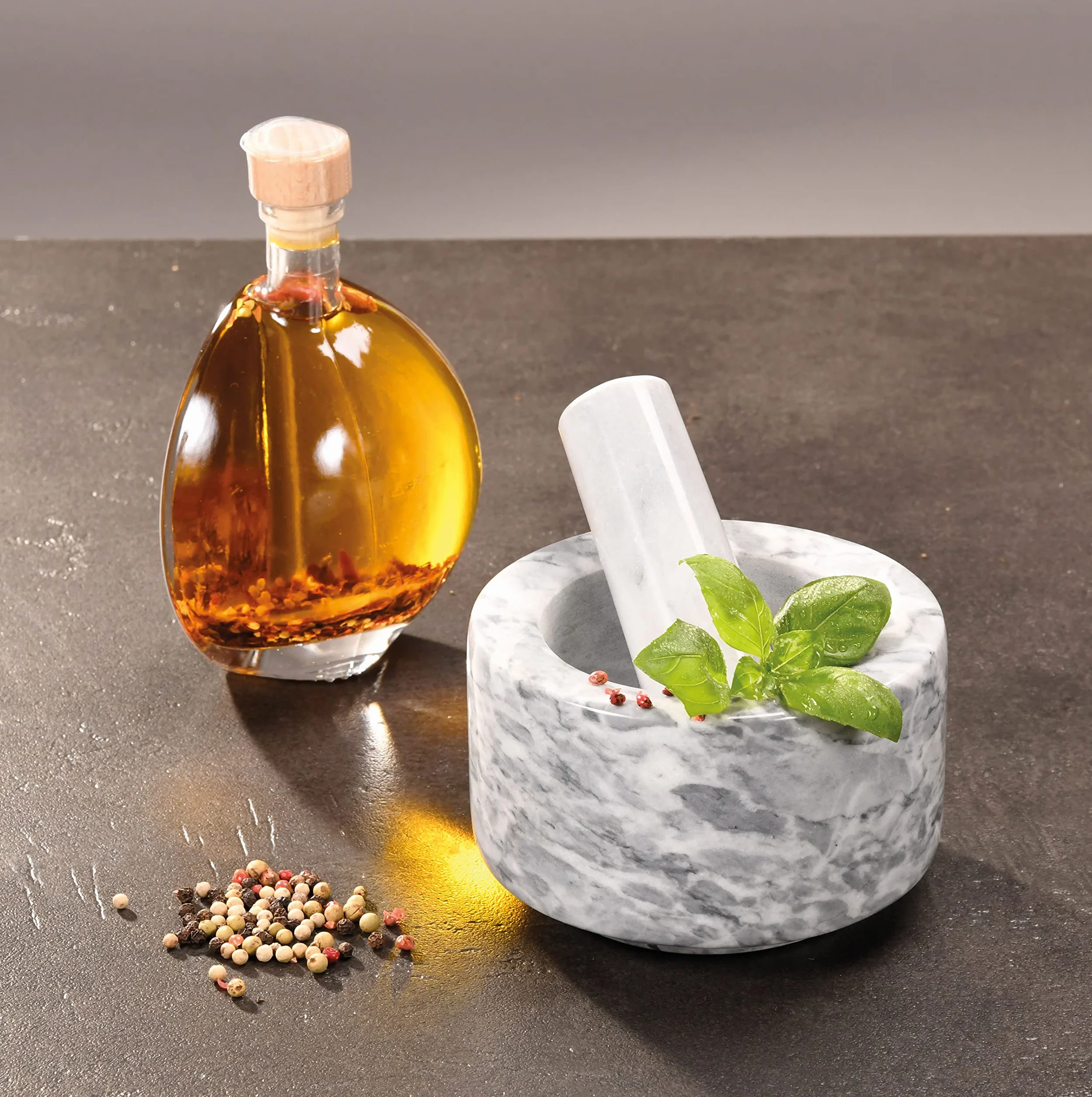 KESPER Mortero de mármol Ø 13 cm altura 8 cm blanco pulido