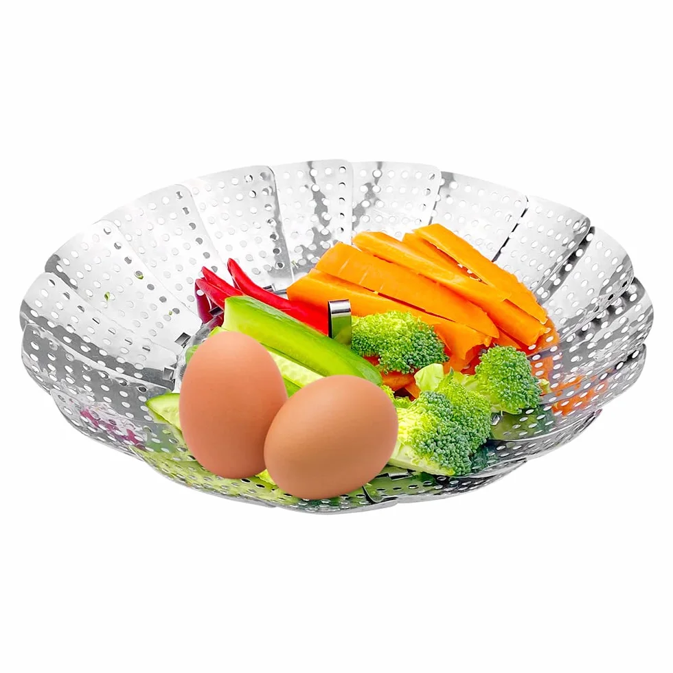 Cesta Vaporera Plegable de Acero Inoxidable con Patas Antideslizantes para Verduras Frutas Mariscos