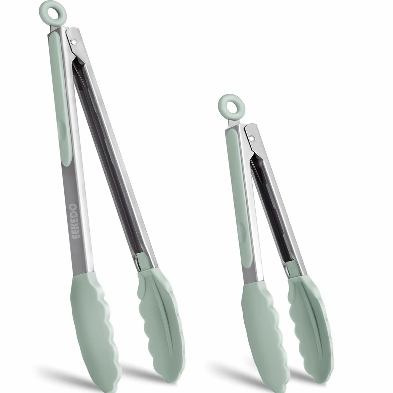 Pinzas de cocina, acero inoxidable de silicona para cocinar 600ºF de alta resistencia al calor, pinzas de bloqueo para barbacoa, juego de 2-9 pulgadas y 12 pulgadas, color gris
