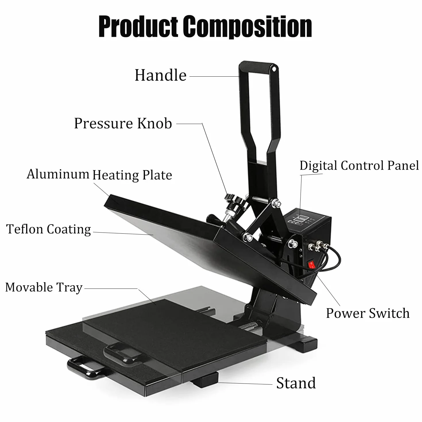 Prensa Térmica 40x50cm 2000W Calentamiento Rápido Prensa de Calor por Transferencia por Sublimación Digital e Industrial para Camiseta, Bolso, Almohada
