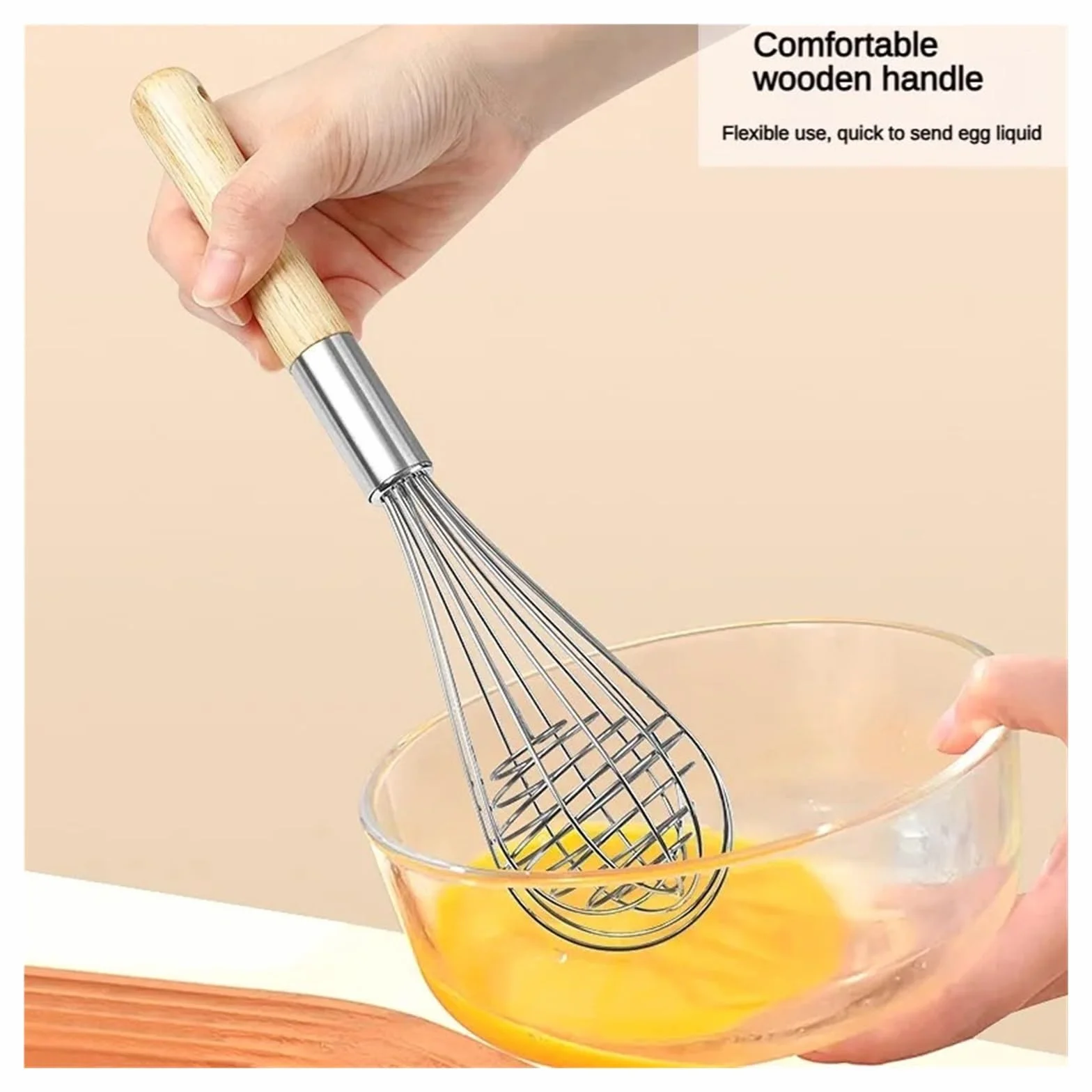 Batidor de huevos acero inoxidable con mango madera, mezclador crema Manual y agitador masa for uso en cocina(10Inch Egg Beater)