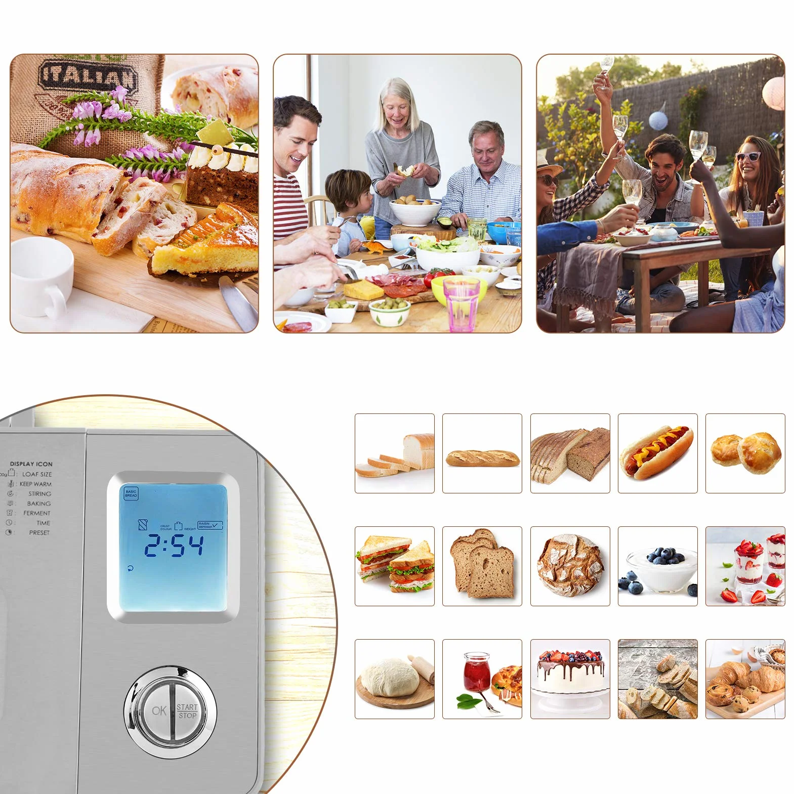 COOCHEER - Panificadora de 550 W, con 25 programas, acero inoxidable, totalmente automática con función de temporización de 13 horas, color plateado