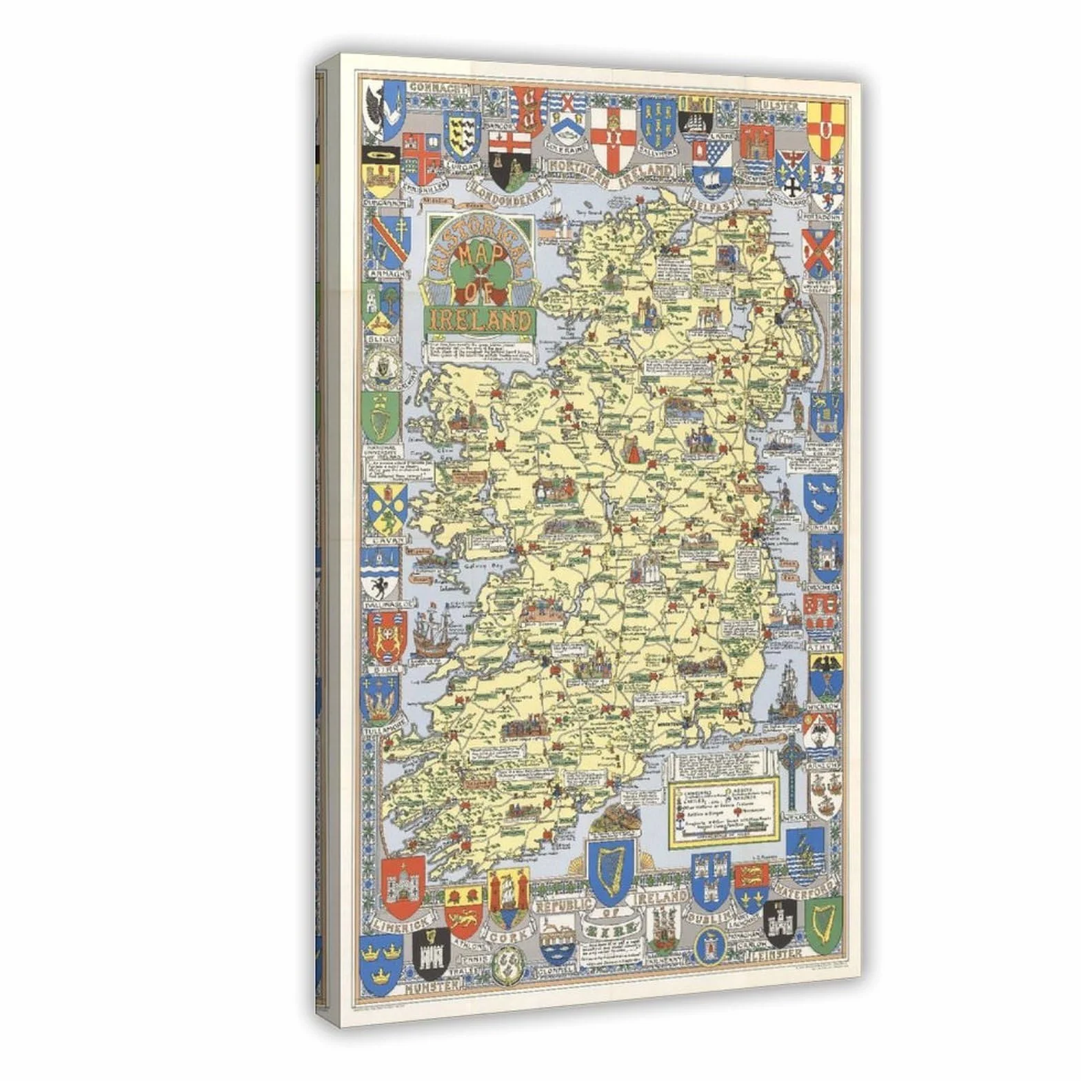 Mapa histórico de la historia de Irlanda, póster artístico de mapa irlandés y arte de pared, marco moderno para decoración de dormitorio familiar, 30 x 45 cm