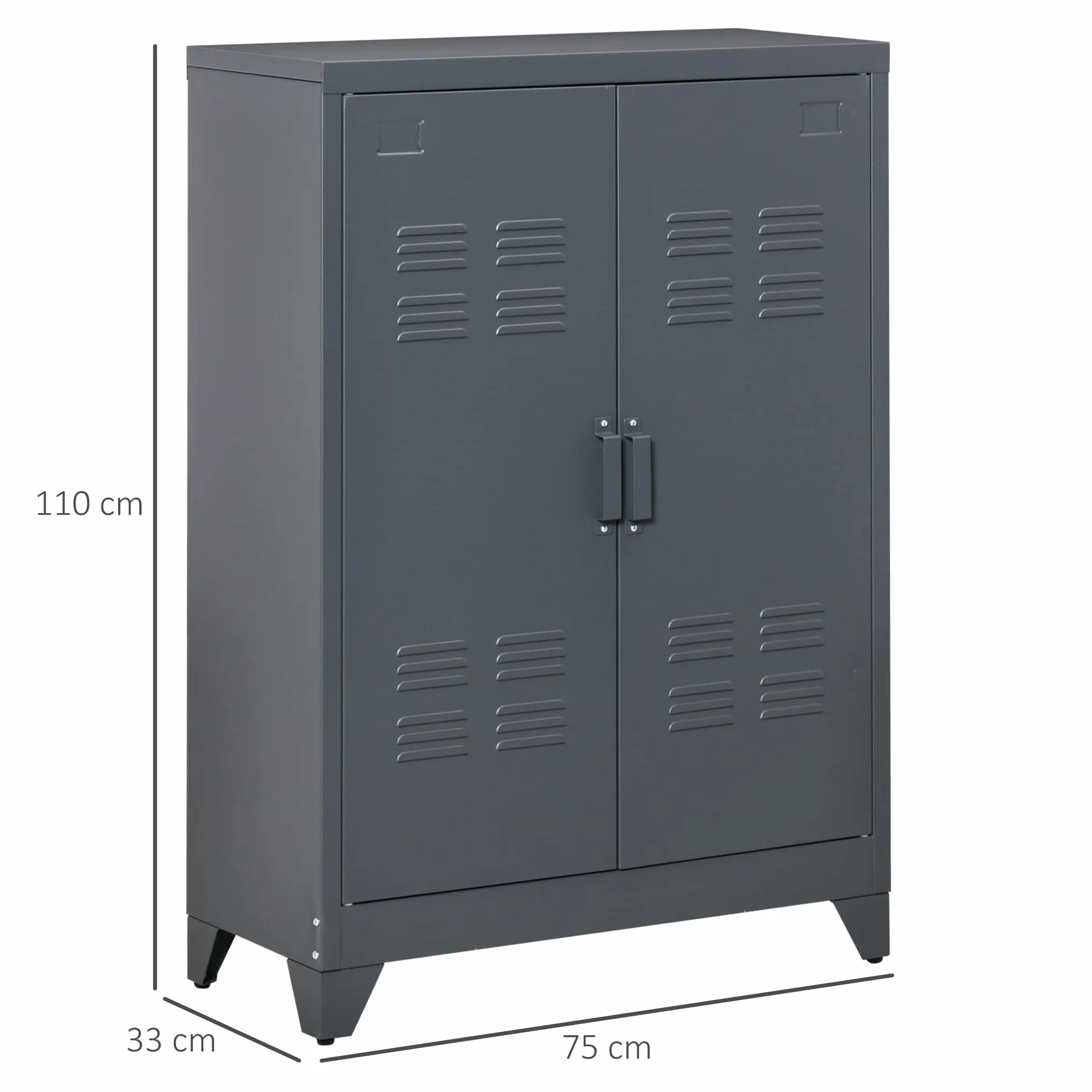 HOMCOM Armario de Almacenamiento Aparador de Metal con Doble Puerta Cierre Magnético y 2 Estantes Ajustables para Oficina Salón Dormitorio 75x33x110 cm Gris