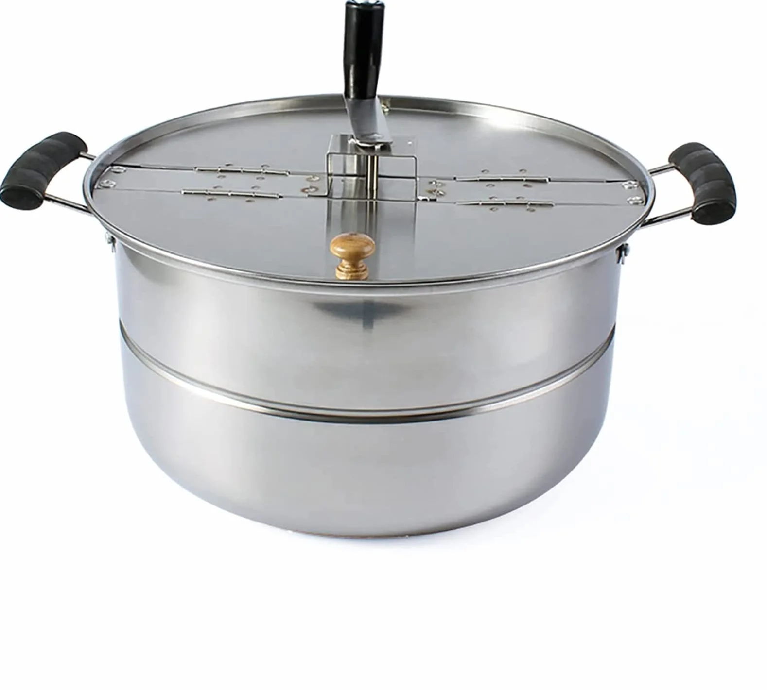Máquina de palomitas de maíz de acero inoxidable con revestimiento antiadherente para estufa de gas del hogar, olla manual de palomitas de maíz con manivela para uso comercial