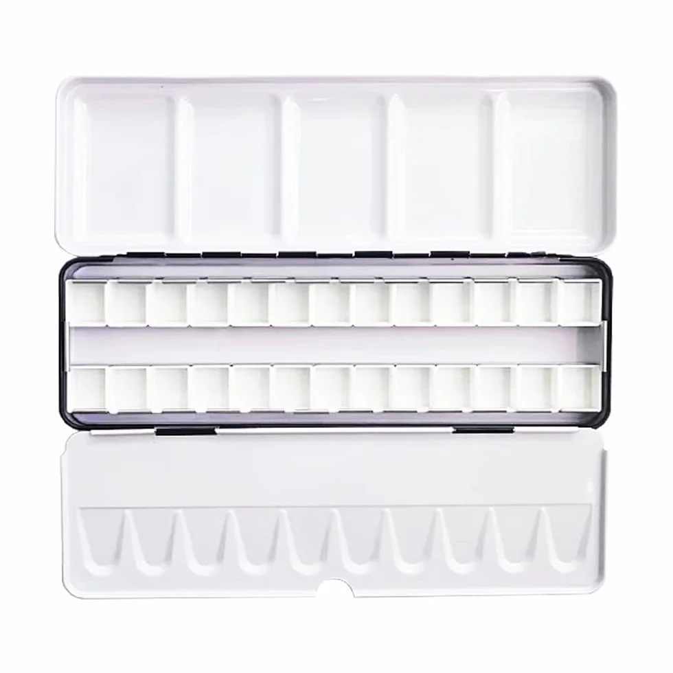Jinberry Lata de acuarela de metal con paleta de mezcla plegable, paleta de acuarela vacía multifuncional con 26 bandejas de pintura para pintura al aire Plein, acuarela, óleo y pintura acrílica