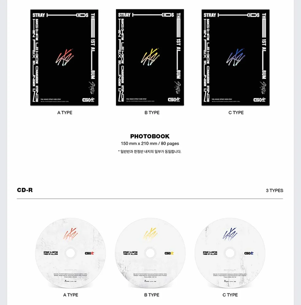 JYP Ent Stray Kids GO Live [Standard Version] 1st Album (C Type) CD+Photobook+Photocards+4 Cuts Film+Secret Card+Unit Lyric Leaflet+(Extra 4 Photocards+1 Double-Sided Photocard+Pocket Mirror)