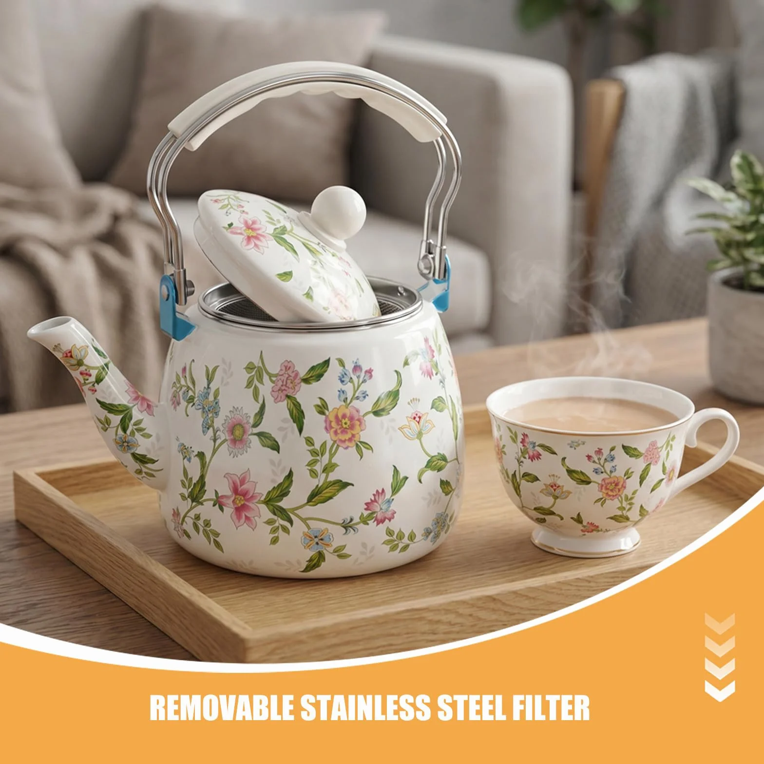 ibasenice Tetera Esmaltada de 3.3l con Filtro de Acero Inoxidable Extraíble y Pared Interior Gruesa Distribución de Calor Mejorada, Adecuado para Preparar Té en Mesa Pequeña