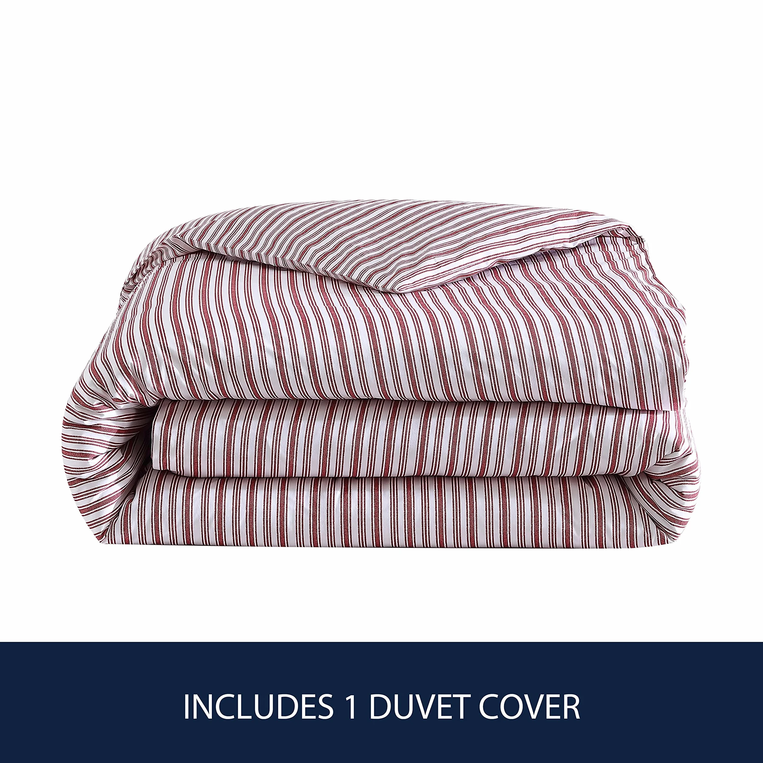 Nautica - Funda de edredón tamaño Queen, Ropa de Cama Reversible de algodón con Cierre de botón, decoración Casual del hogar para Todas Las Estaciones (Coleridge Stripe Red, Queen)
