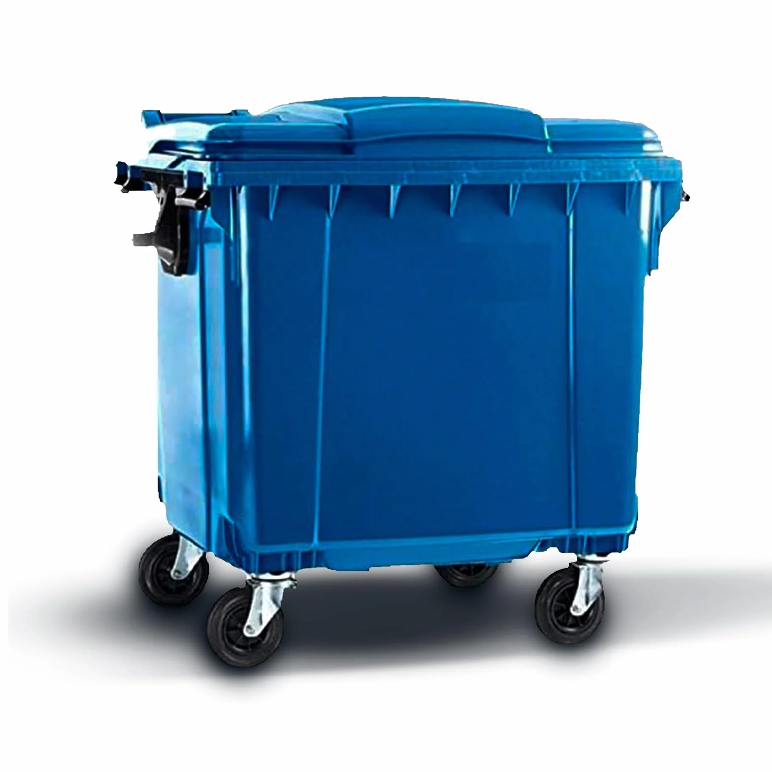 SSI Contenedor de Basura 1100L con Tapa Plana - Diseño Robusto Azul, Ruedas con Freno, Desagüe Inferior, Cumple Normativa EN-840, Ideal para Grandes Volúmenes de Residuos y Reciclaje en Exteriores