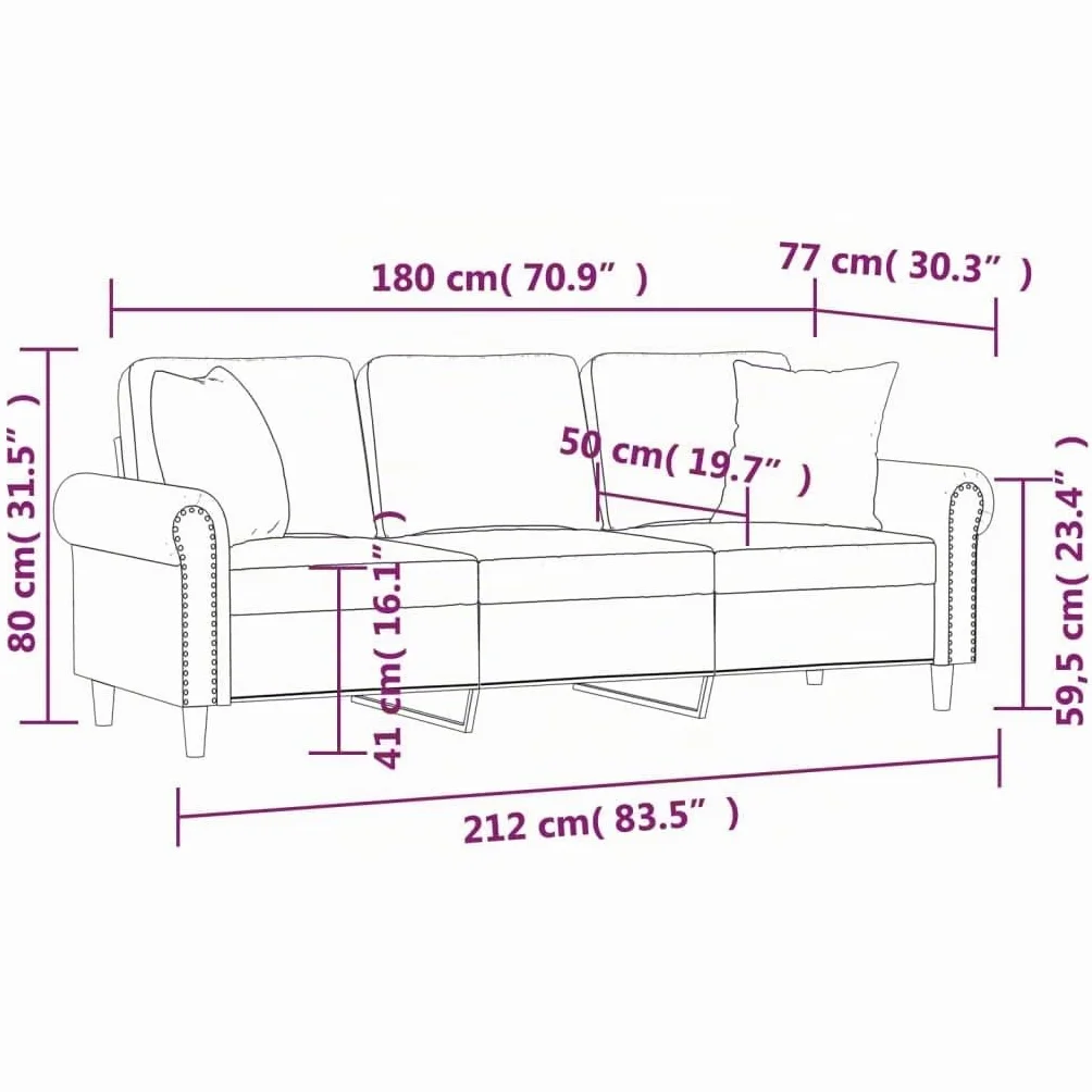 Sofá de 3 plazas con Cojines Terciopelo Gris Claro 180 cm