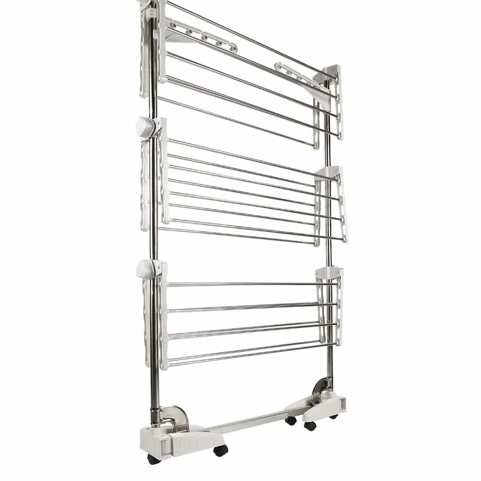 HUOLE Tendedero Vertical Plegable XXL Fold Care con Ruedas, 3 Niveles, Tendedero Extensible para Interiores y Exteriores con Soporte para artículos pequeños (Tres Capas (Plata))
