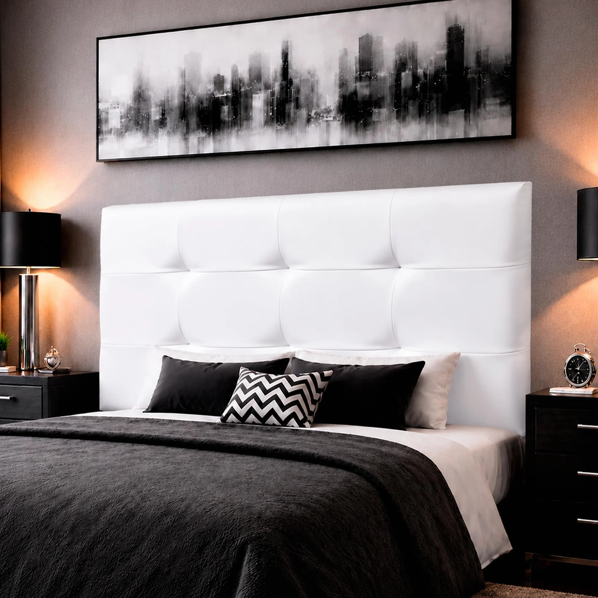 ONEK-DECCO Cabecero de Cama Tennessee Tapizado en Polipiel, Cabezal Acolchado Moderno y Elegante para Dormitorio, Diseño Resistente y Fácil Instalación (115x70, Blanco)