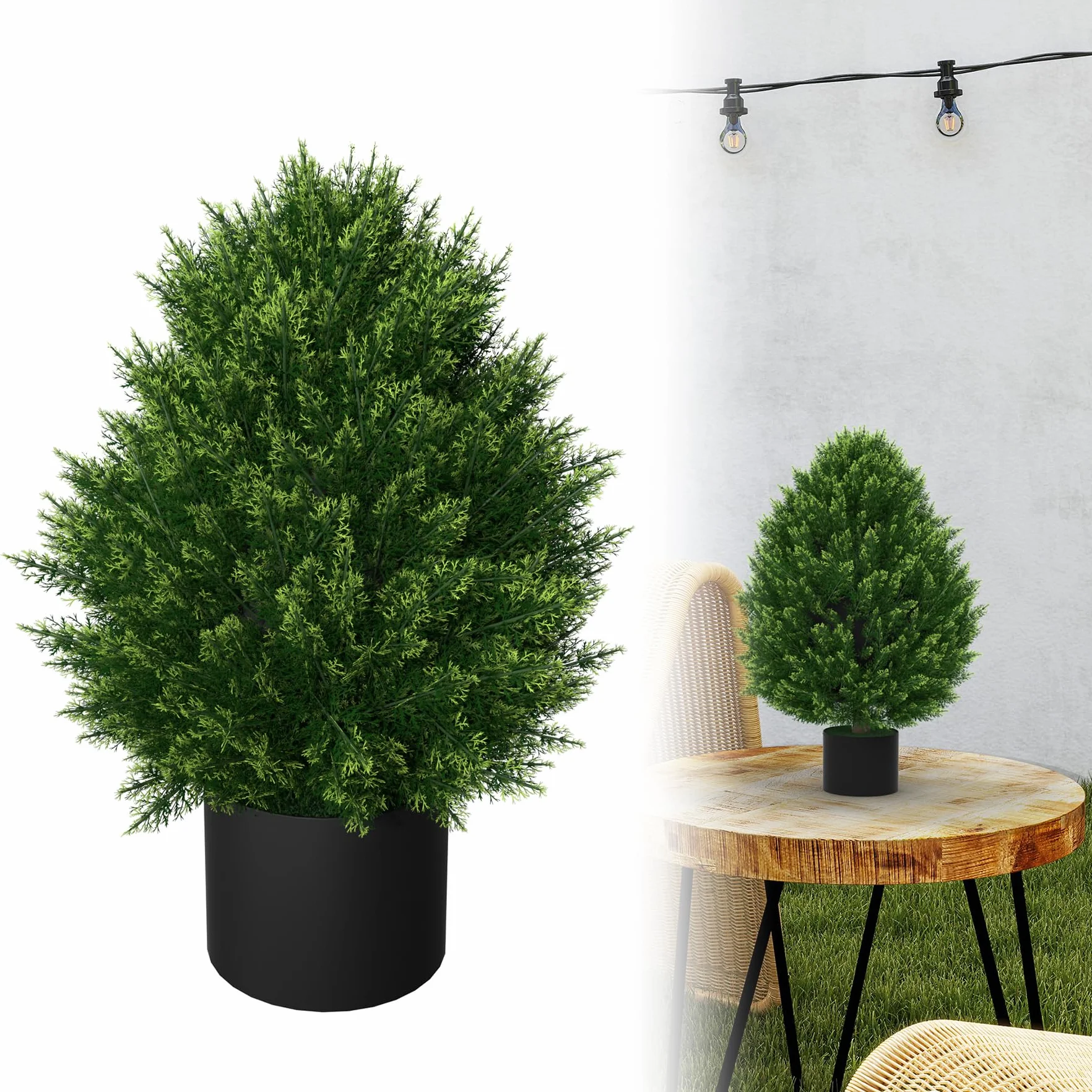 UISEBRT 2 plantas artificiales de 60 cm, con protección UV en maceta, planta decorativa con aspecto natural para casa, balcón, terraza, interior y exterior, pequeño ciprés