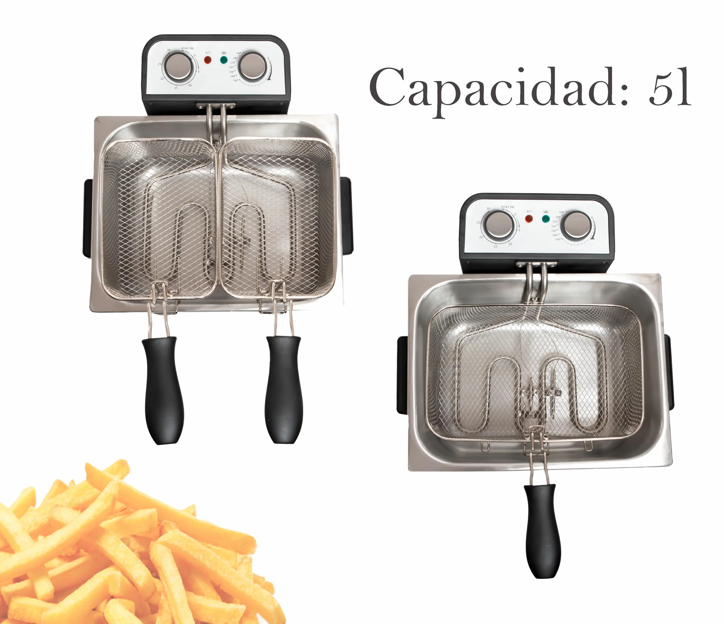 FREIDORA ELECTRICA 5L 3000W PROFESIONAL 3 CESTAS INCLUIDAS TERMOSTATO DE TEMPERATURA DESMONTABLE ACERO INOXIDABLE