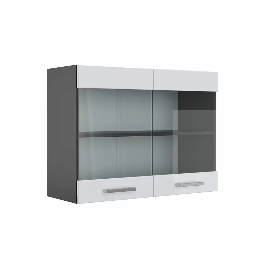 Vicco Armario de Cocina con Vidrio R-Line, Blanco Alto Brillo, 80 cm, para combinación Libre Dentro de Sistemas de Cocina modulares