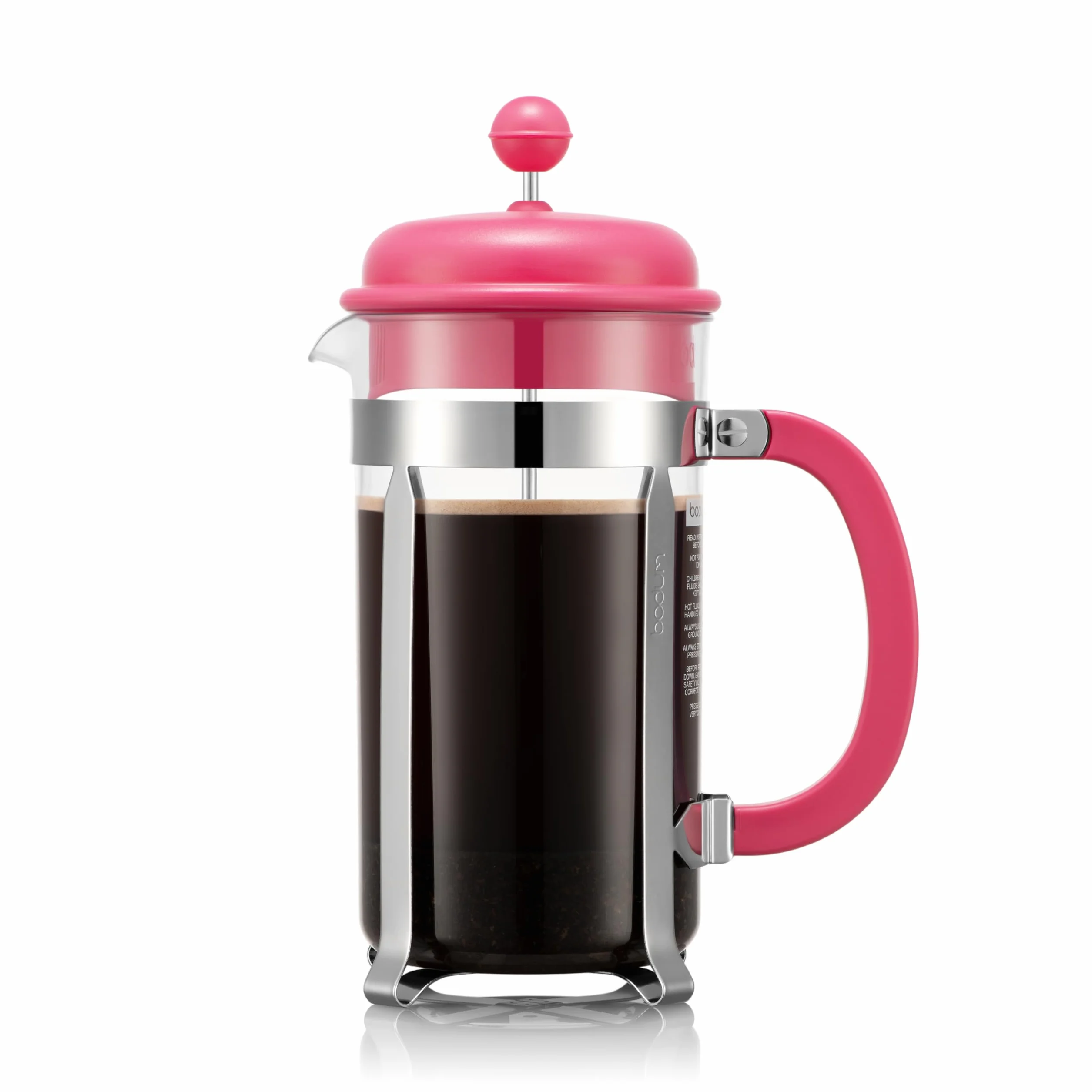 BODUM Cafetera de prensa francesa Caffettiera de 34 onzas con filtro de acero inoxidable reutilizable, jarra de plástico sin BPA, rosa chicle