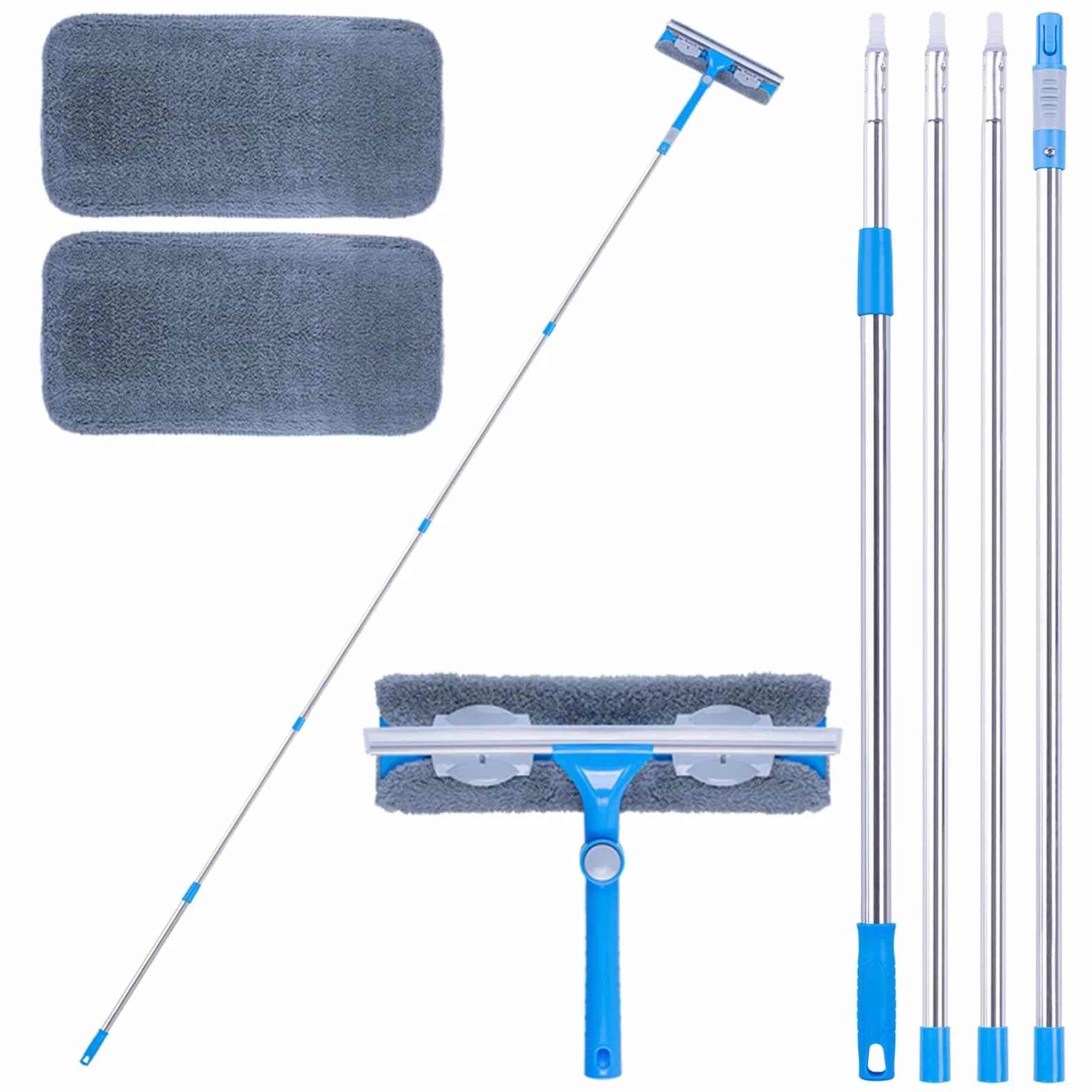 Mitclear 3,7m Limpiacristales 3 en 1 de Extensible, Limpiacristales Largo con Palo Telescópico, Cabezal(31cm) Giratorio de 180°, Limpiar Ventanas Vidrio Altas para Interiores/Exteriores