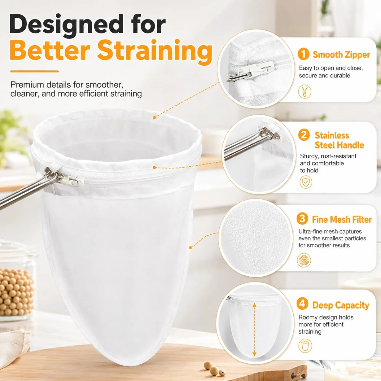 RAINFLOW - Bolsas de filtro de malla para filtro de leche de nuez, café, leche, mantequilla y queso fresco para el hogar o tienda (tamaño pequeño)