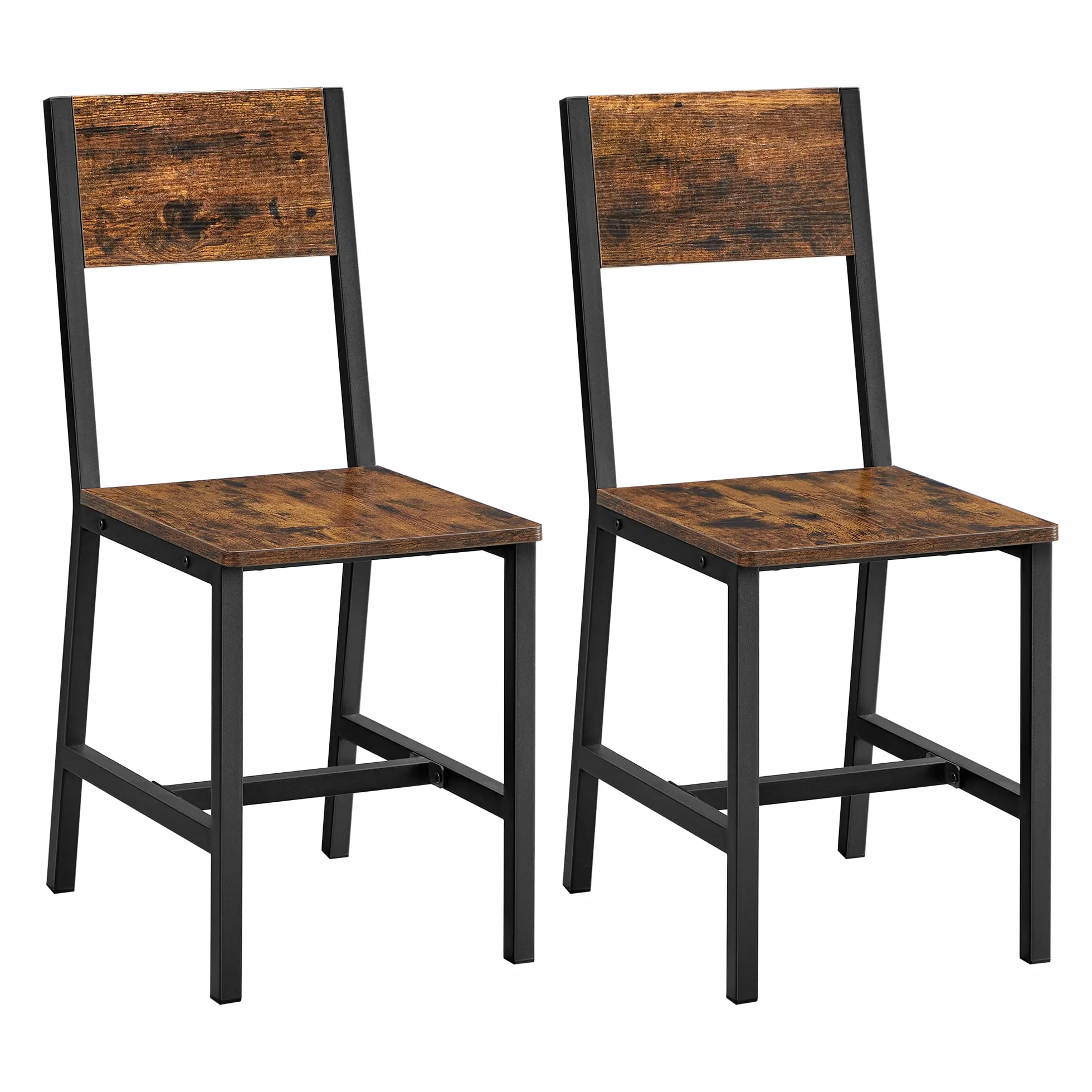 VASAGLE Juego de 2 Sillas de Comedor, Marco de Acero, Estilo Industrial, para Comedor, Salón, Cocina, Marrón Rústico y Negro Tinta LDC092B01V1