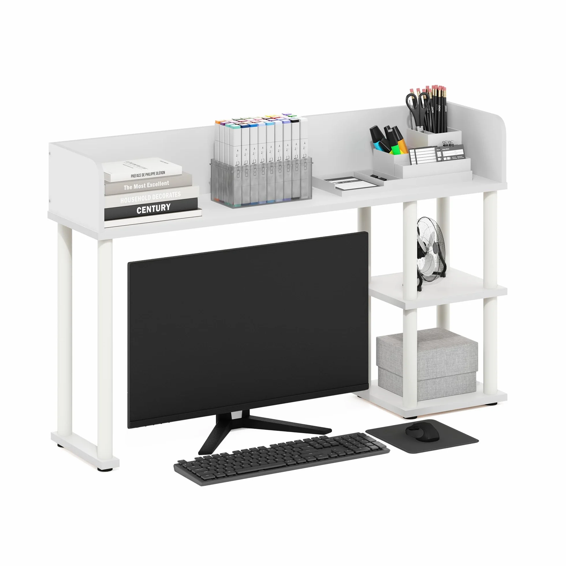 Furinno Classic Estantería De Escritorio 3 Niveles Estantería para Libros Organizador De Escritorio para Suministros Accesorios De Escritorio Blanco