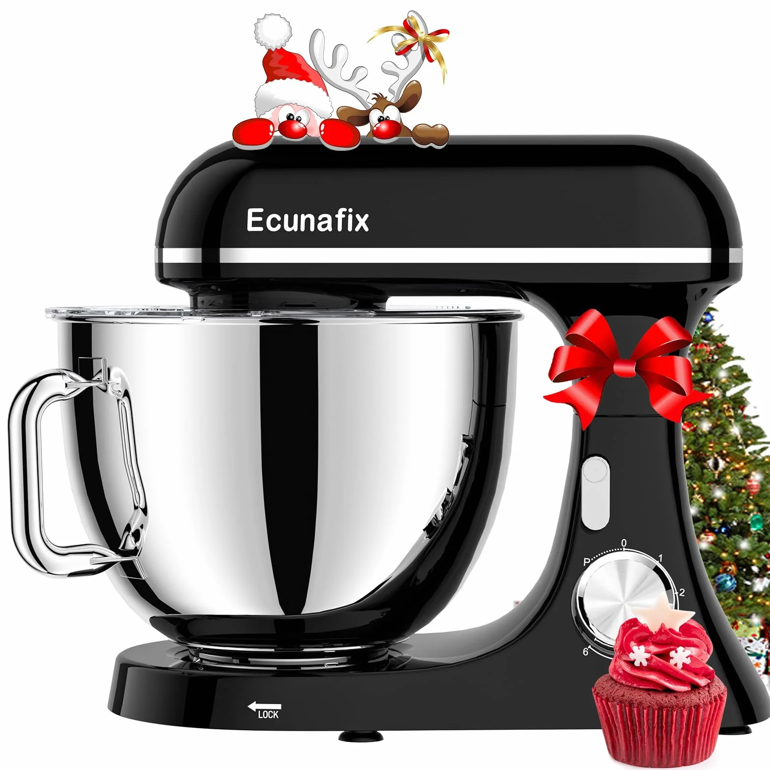 Batidora Amasadora 2000W 8L Robot de Cocina Amasador Multifunción con Bol de Acero Inoxidable, Batidor, Gancho para Masa, y Varillas, Raspador Protector Antisalpicaduras, 6+P Velocidades