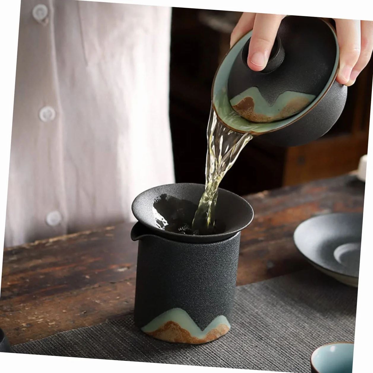 GALPADA 3 Piezas filtro de té colador de té embudo drenar Porcelana descafeinado té de menta verde colador de te tea strainer artículos de té filtro de té de uso doméstico cerámica Black