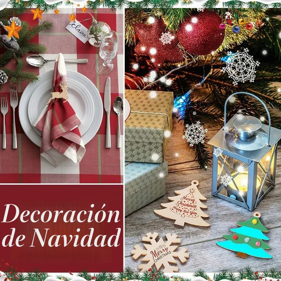 264 Piezas Adornos Árbol Navidad Madera Colgante - Decoración Navideña con Cordón