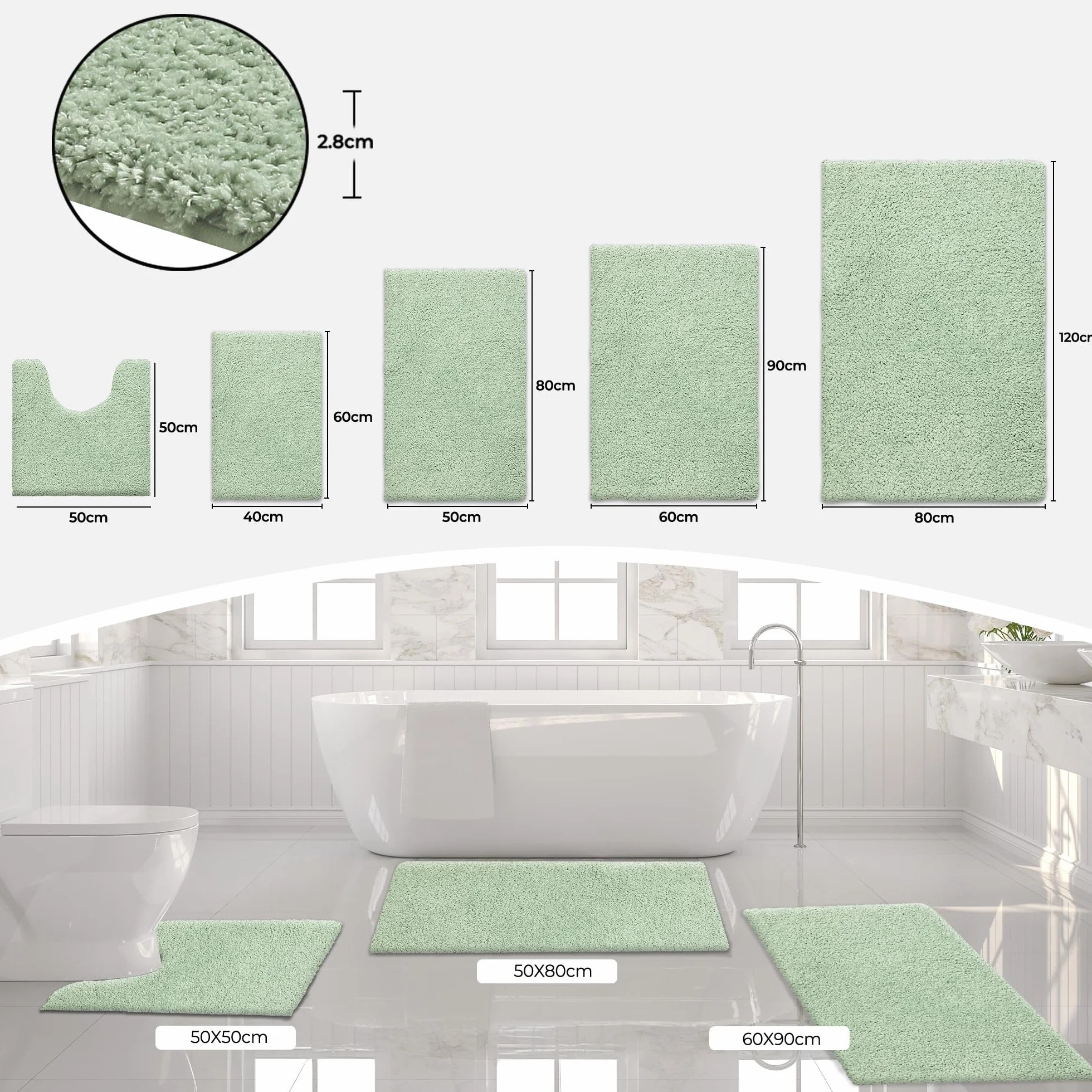 Alfombra de Baño Antideslizante 50x80 cm Microfibra Lavable Absorbente
