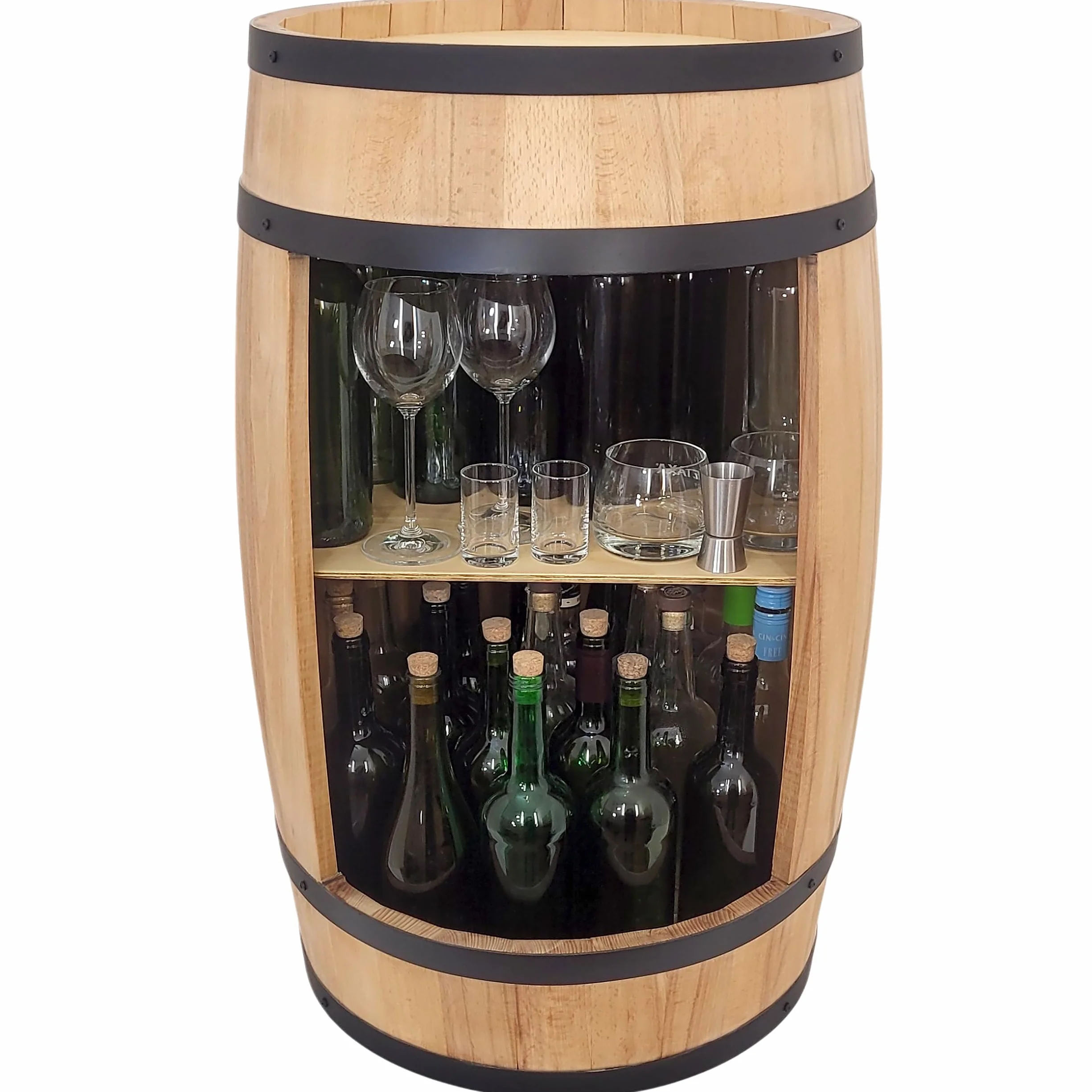 Barril de madera, armario para vino, 81 cm, botellero en forma de barril, armario para bebidas