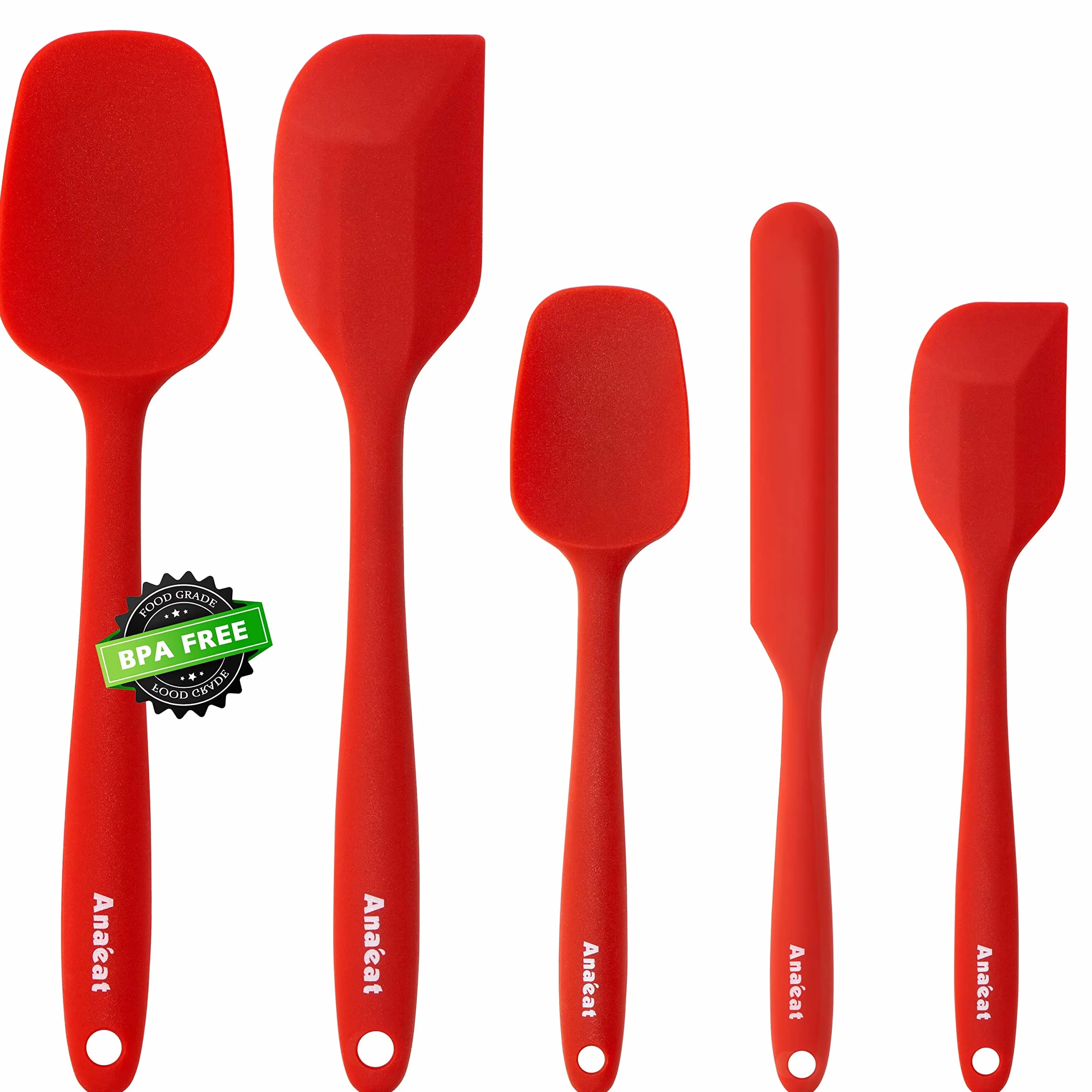 Anaeat Juego de 5 espátulas de silicona – Diseño sin costuras de una pieza – Espátulas de goma antiadherentes sin BPA, raspador de cocina flexible para hornear, cocinar, raspar y mezclar, resistente