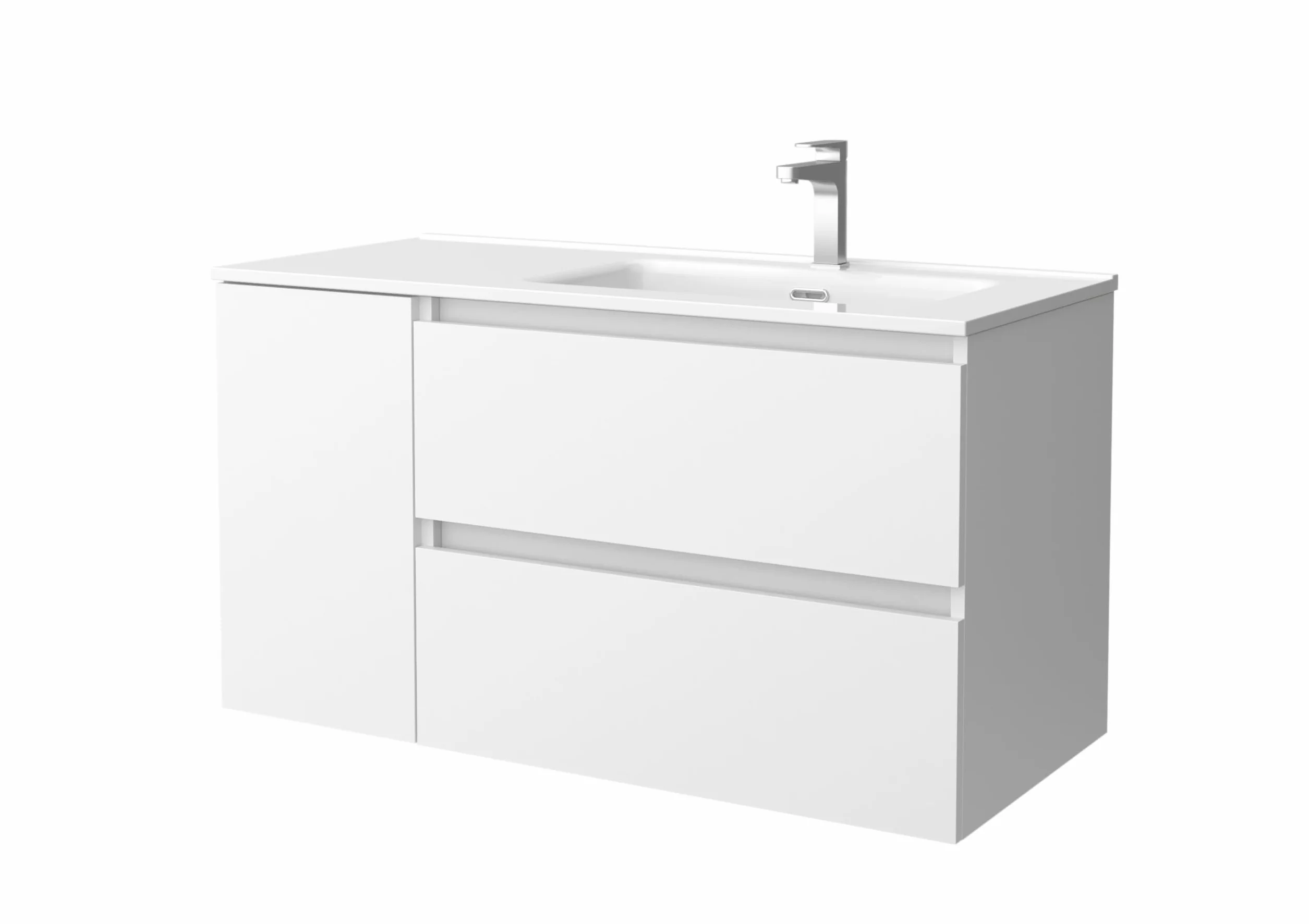 Mueble de Baño Bequia 90cm + Coqueta 1 Puerta Izquierda + Lavabo cerámica | Blanco Mate |90x45x56
