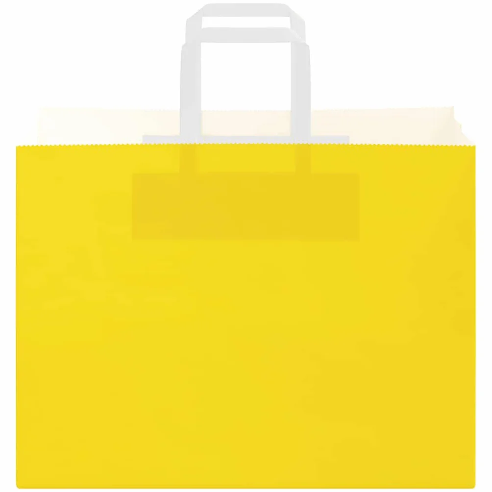 Bolsas de papel amarillo con asas de cuerda de papel, 32 x 17 x 25 cm, 50 unidades, papel de estraza para bolsas de regalo, fiestas, celebraciones, cumpleaños, bodas, Navidad