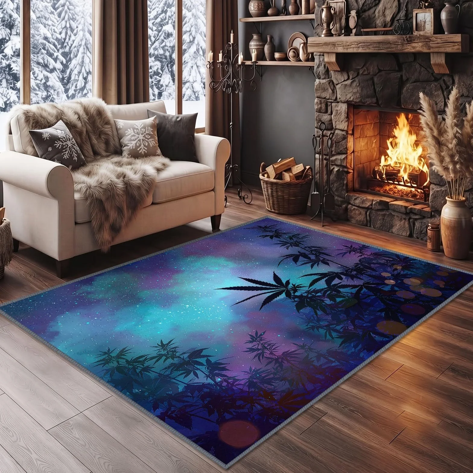 Fantasy Universe - Alfombra para sala de estar, 140 x 200 cm, diseño de hojas de cielo estrellado, lavable a máquina, alfombra para dormitorio, suave, pelo corto, antideslizante, alfombra clásica para