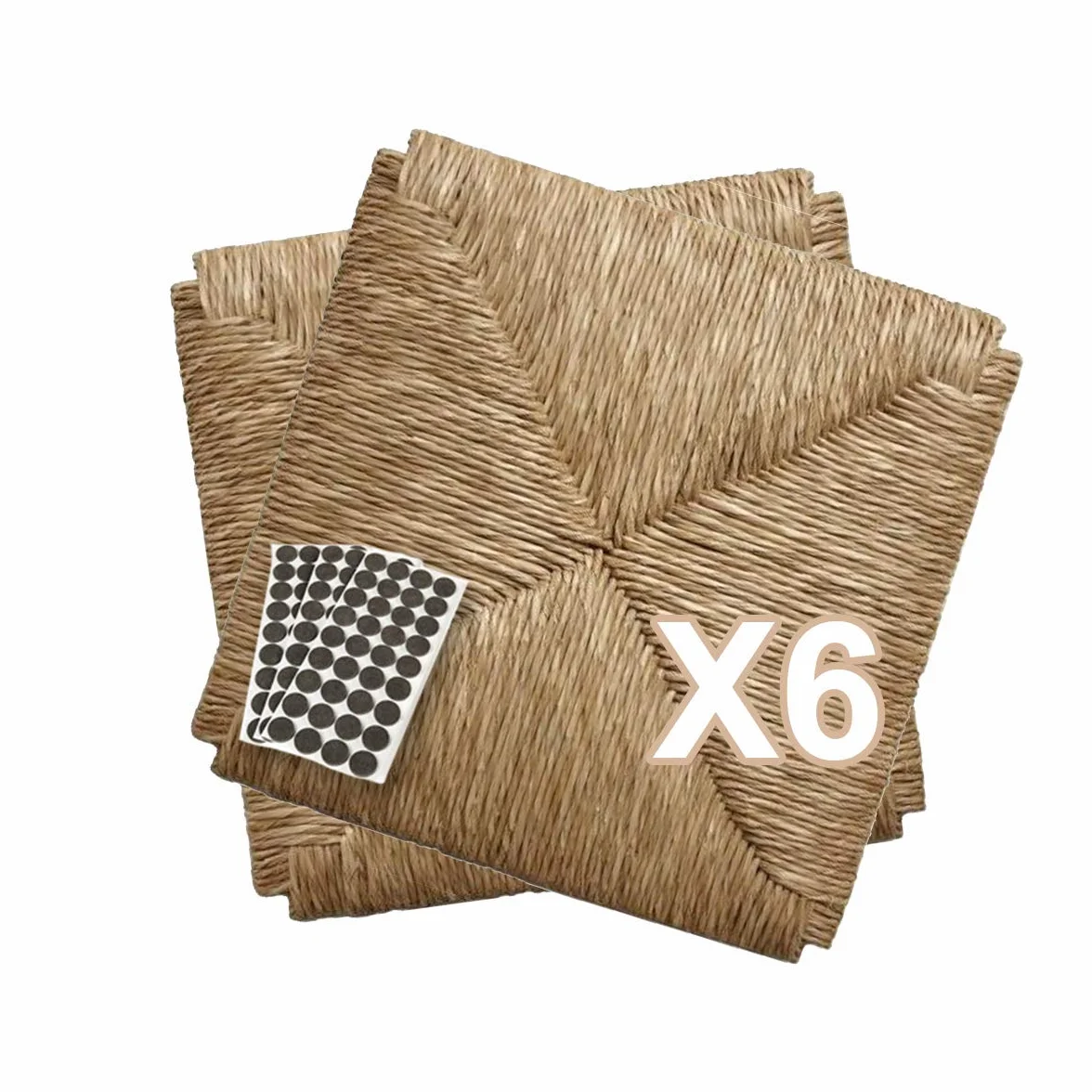 ZStyle Juego de asientos de paja modelo 998, 37 x 37 cm, asiento de repuesto, marco inferior para sillas y fundas de almohada de regalo (6 unidades)