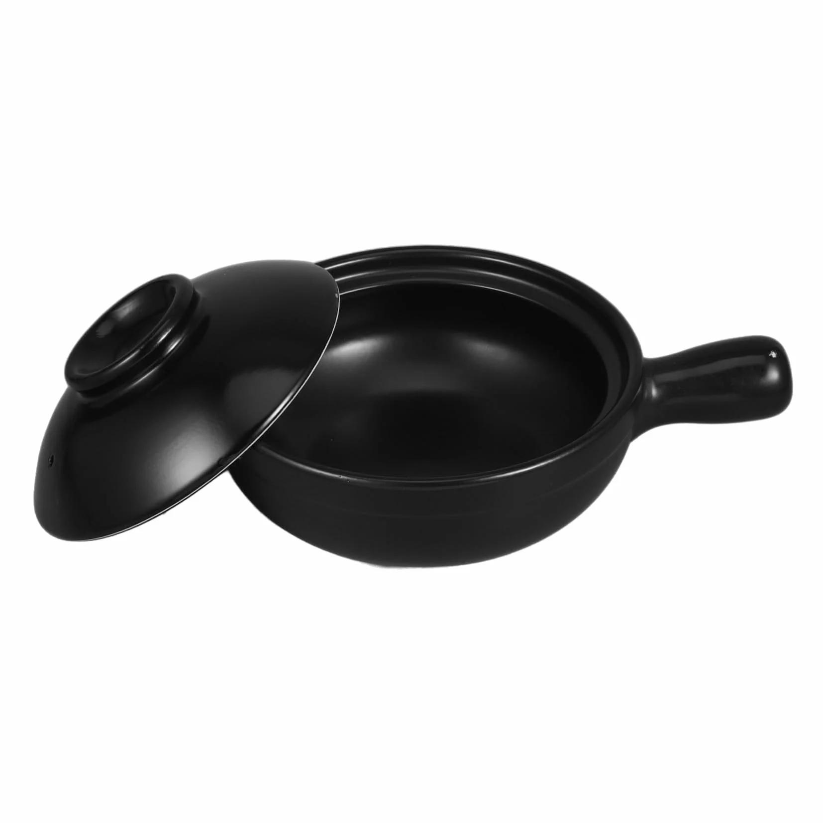 Cazuela de Barro Sola Asa 900ml con Tapa, Cerámica Negra | Recipiente Profundo para Gachas y Guisos, Uso Comercial y Microondas, Fácil de Limpiar