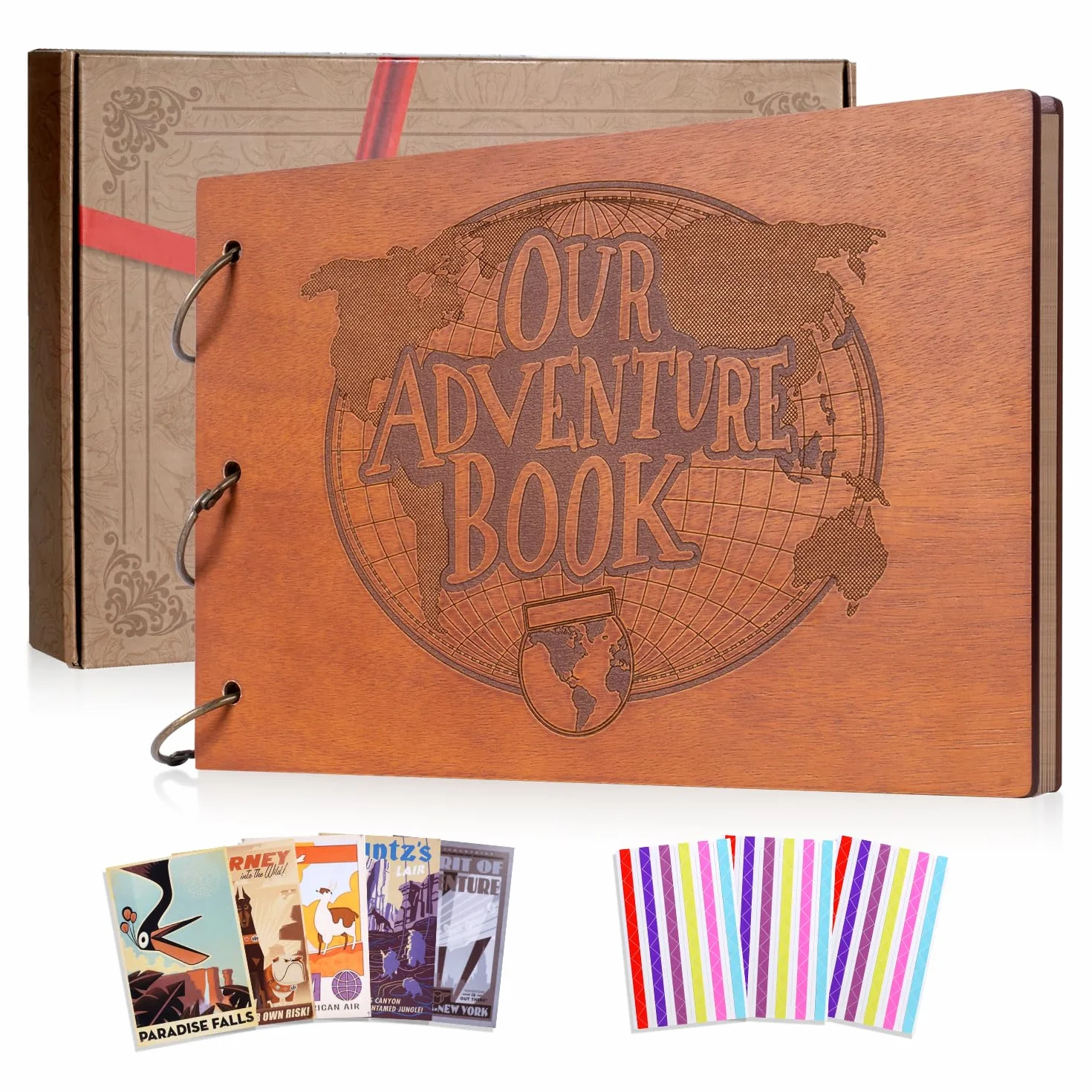 Our Adventure Book 80 Páginas con Diy Kit,Álbum de Fotos para Pegar y Escribir,Scrapbook Álbum de Viaje,Regalo para Hombre Navidad, Aniv versario,Cumpleanos,Familiares,Boda