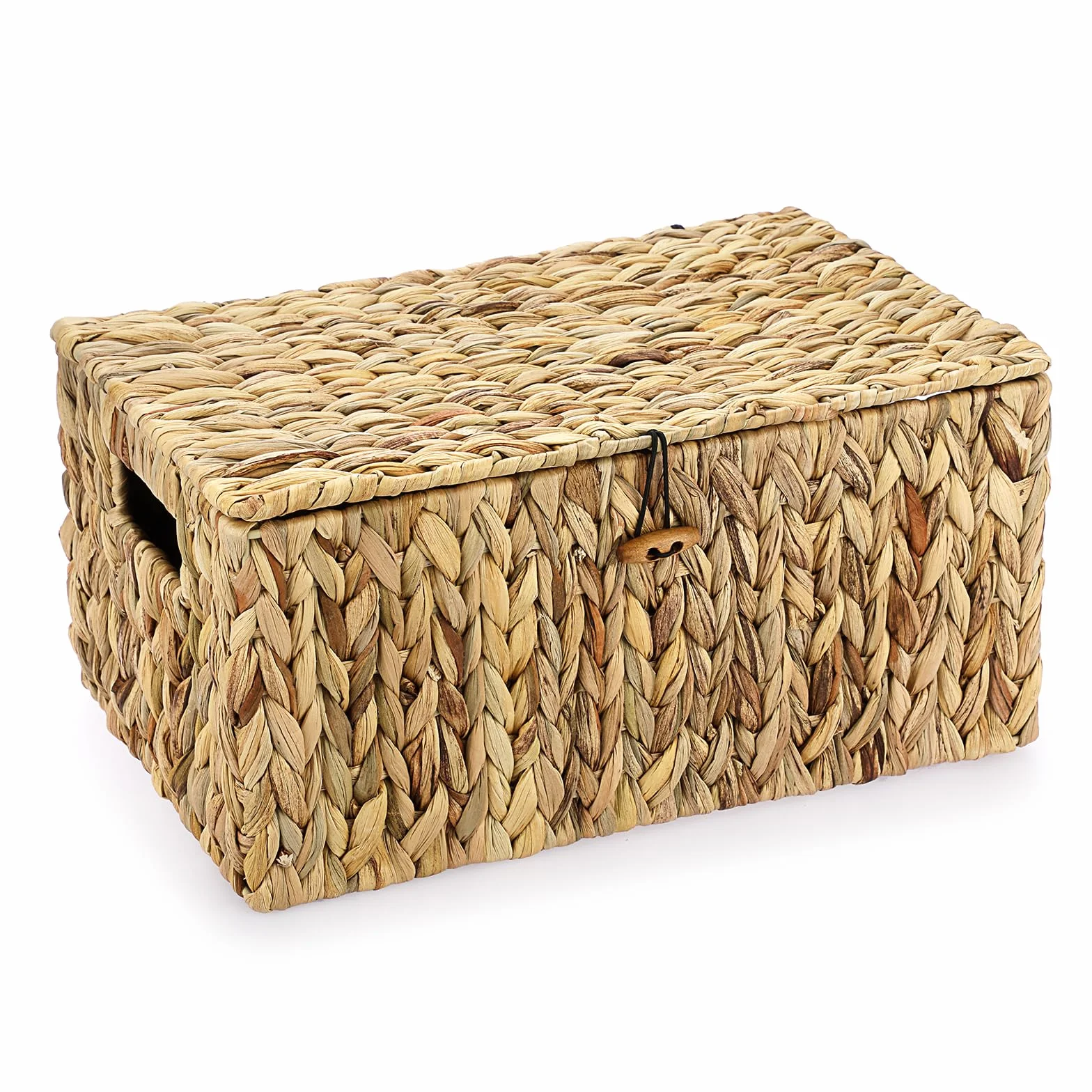 OGANAZI - Cajas de mimbre de jacinto de agua natural, cestas de almacenamiento de mimbre tejido con tapas, cestas de almacenamiento para baño, dormitorio, cocina, oficina, 36 x 24 x 18 cm (grande)
