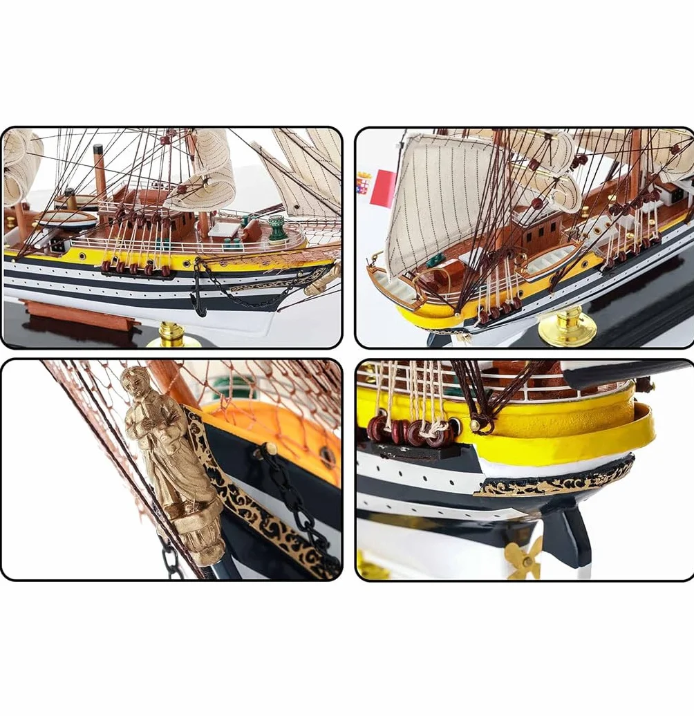 YLME Maqueta de barco de madera Amerigo Vespucci Maqueta de velero de madera maciza Velero de madera Adornos náuticos de madera Colección para el hogar Para regalar,52CM
