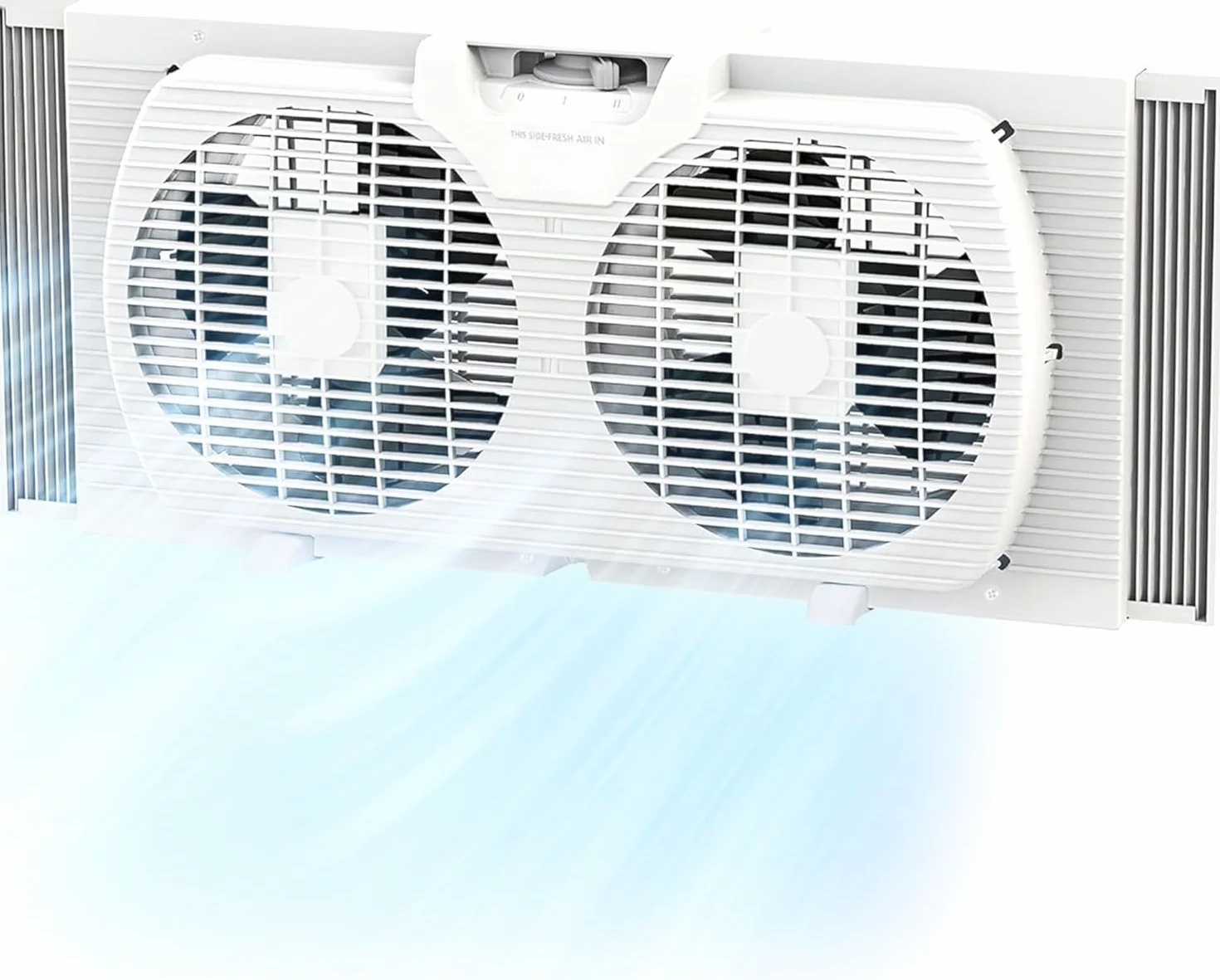 EZ-CHILL Ventilador de ventana doble de 22,9 cm con control de flujo de aire reversible manualmente, expansores de bloqueo automático, 2 velocidades, ventilador doble, escape, flujo de aire de 3 m/s