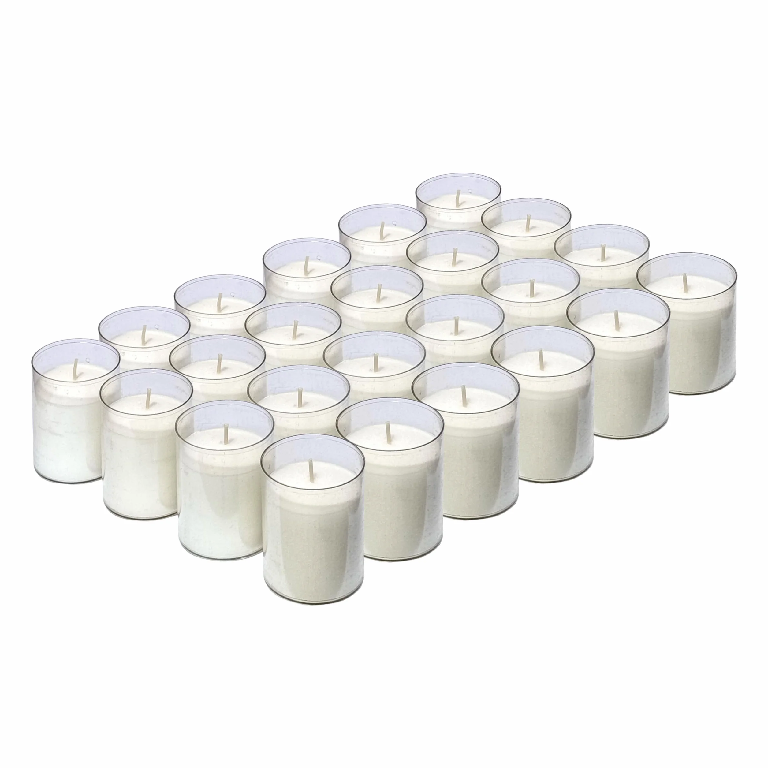 Horeca Candles Velas de té blancas 24 horas Juego 24 velas sin perfume Vaso plástico transparente
